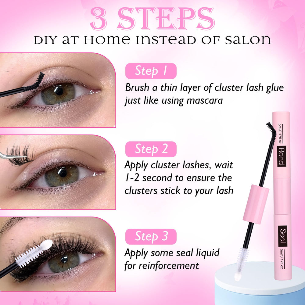 Ruairie clear seal end locking lash clusters in place