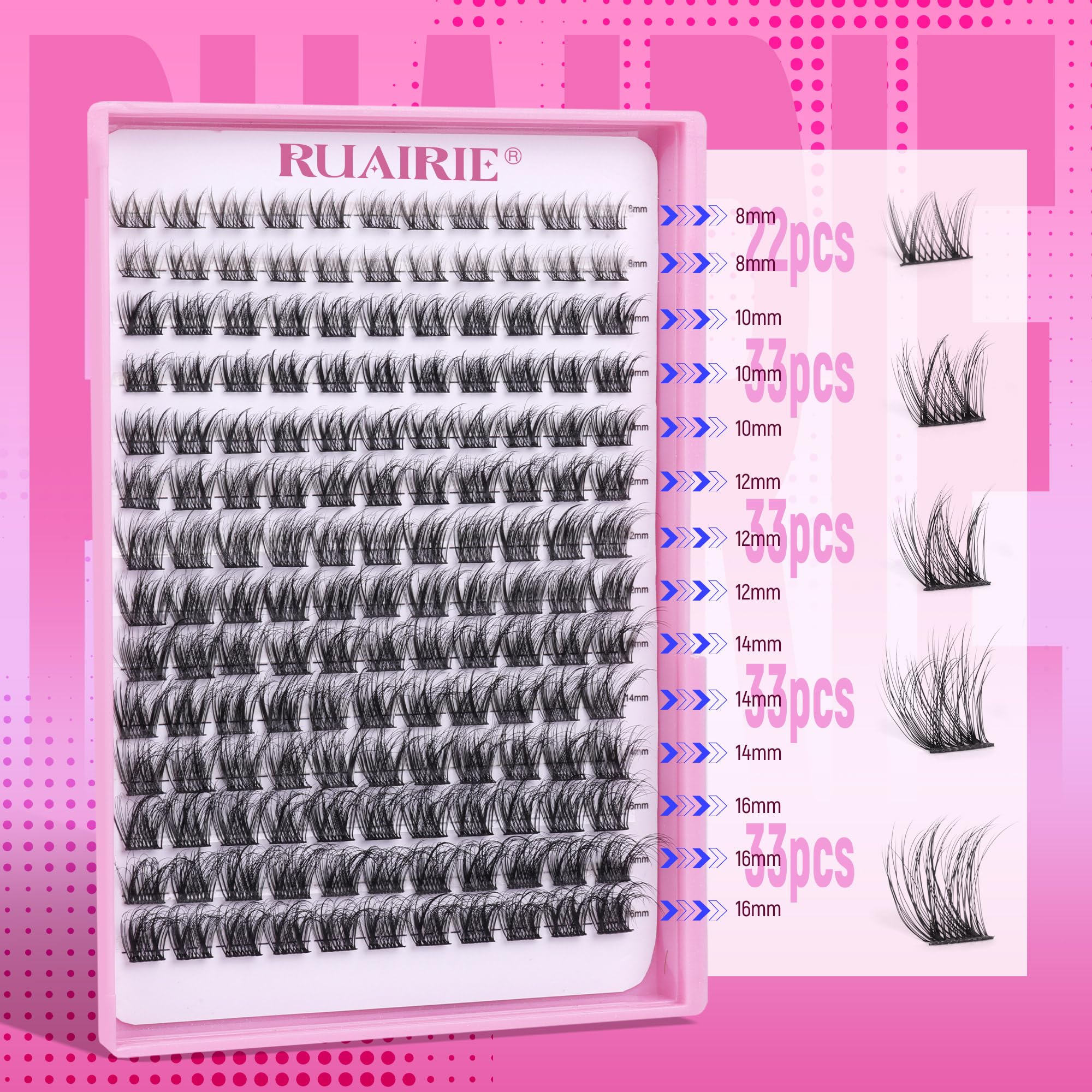 Ruairie Lash Clusters D-curly texture enhances eye opening.