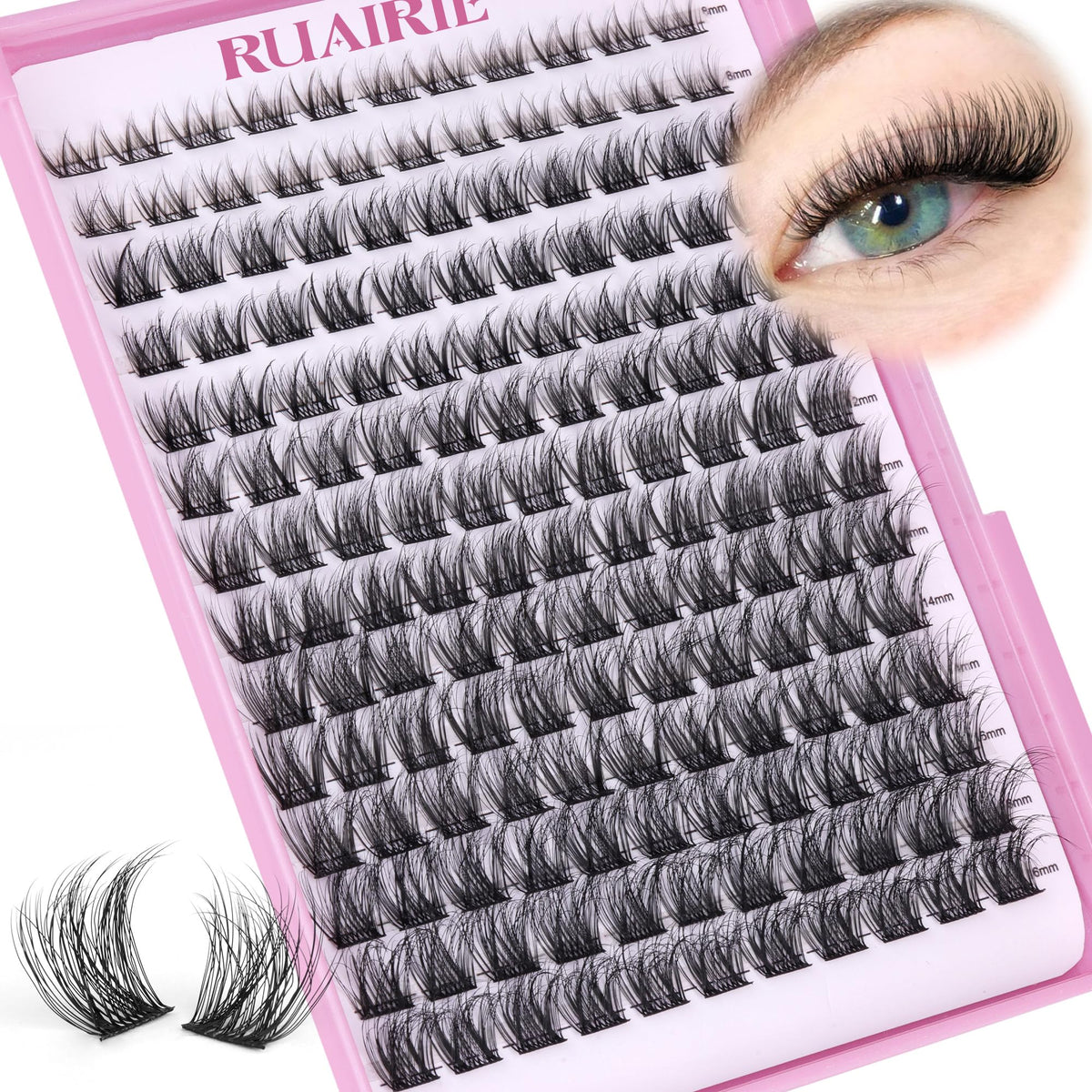 Ruairie Lash Clusters packaging shows a 154-piece DIY eyelash kit.