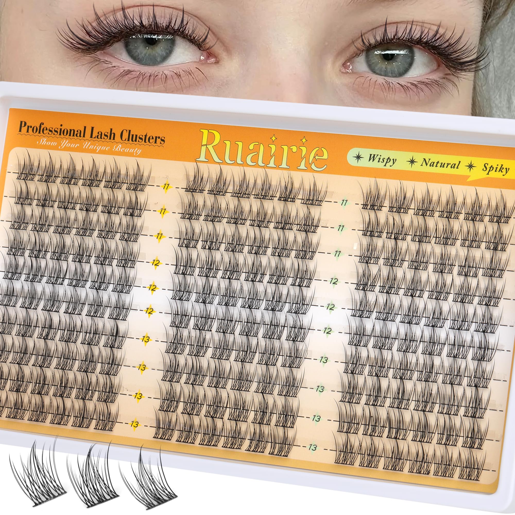 Ruairie natural lash clusters close-up 11-13mm length for subtle enhancement