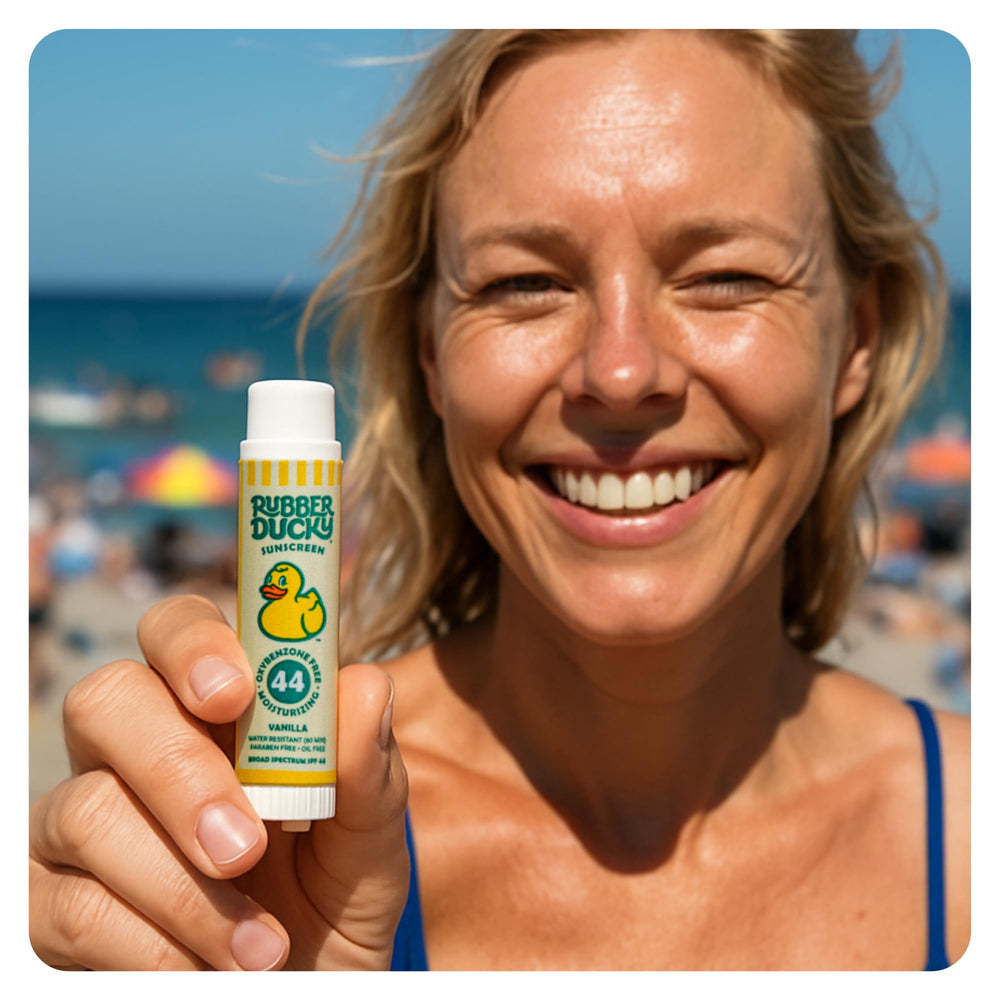 Rubber Ducky brand lip care with vitamin E and vanilla scent.