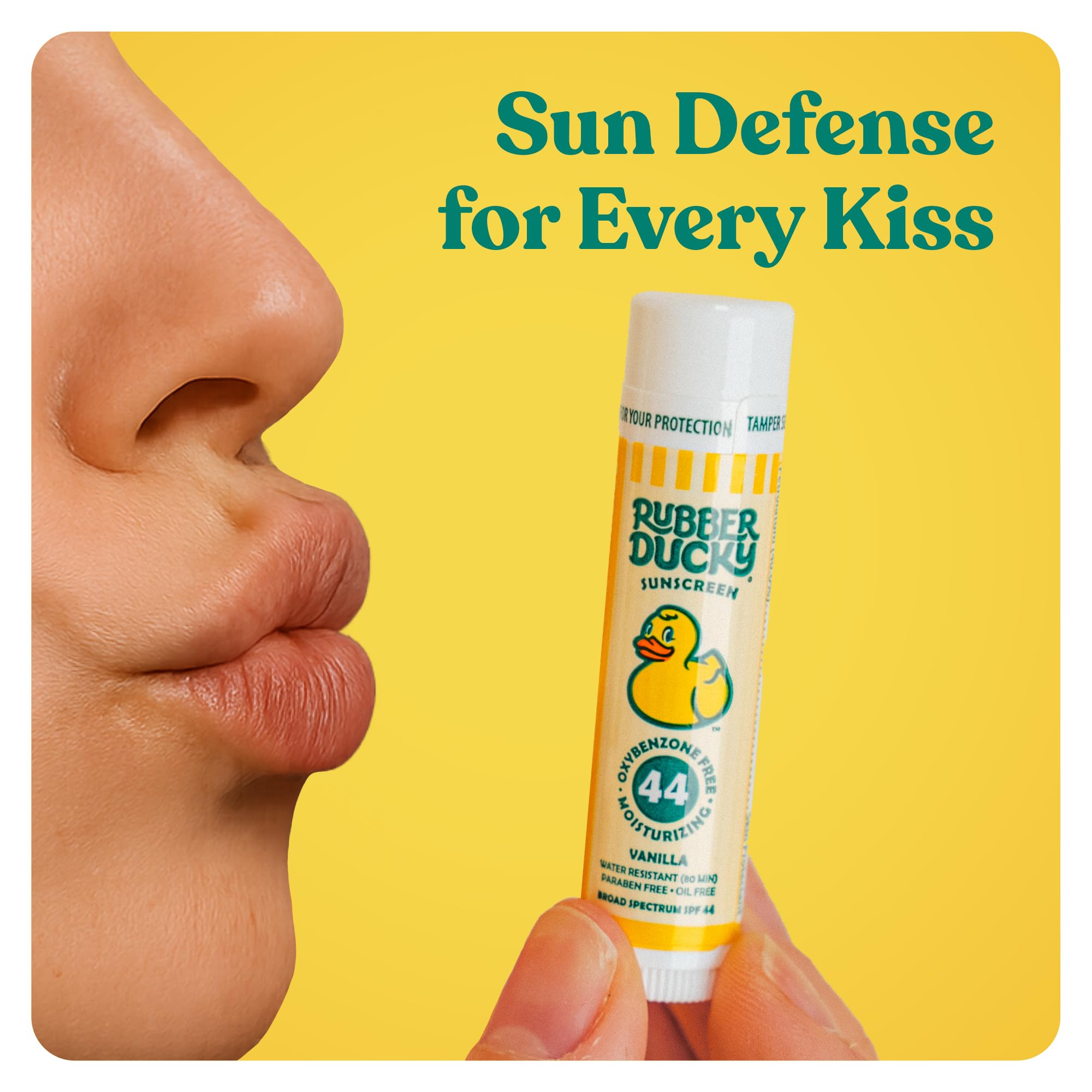 Rubber Ducky lip balm in use during outdoor activity for lip protection.