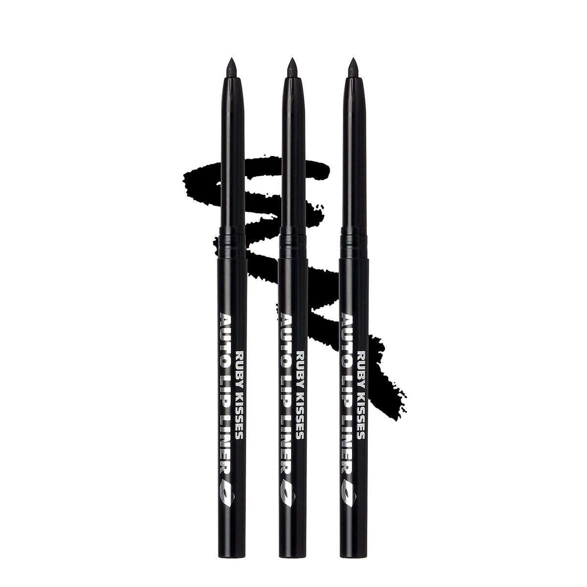 Ruby Kisses Auto Lip Liner Pencil Black 3 Pack with a precise tip for clean definition.