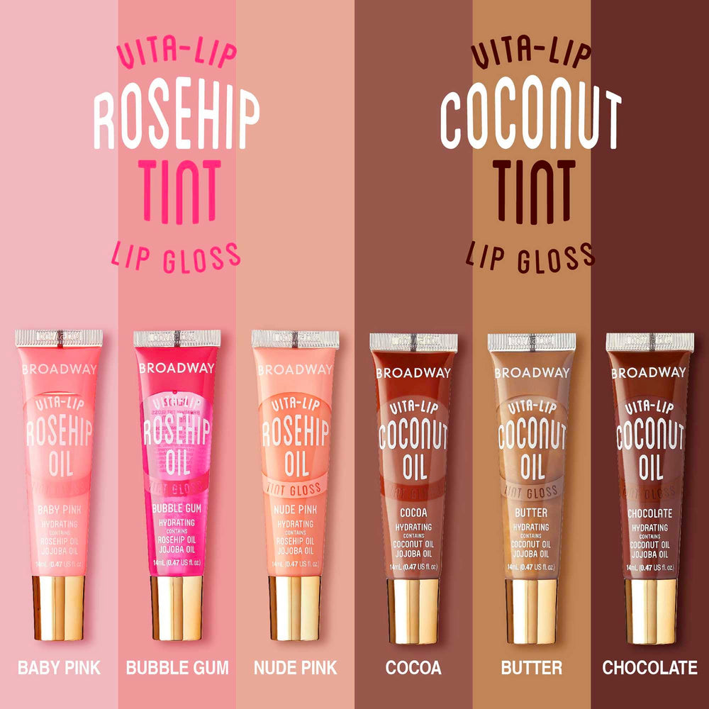 Ruby Kisses Broadway Vita-Lip, vitaminas nutritivas con rosa mosqueta y coco para labios sanos.