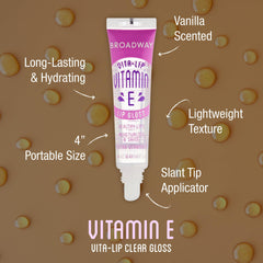 Ruby Kisses Broadway Vita-Lip gloss tube closeup highlights vitamin formula
