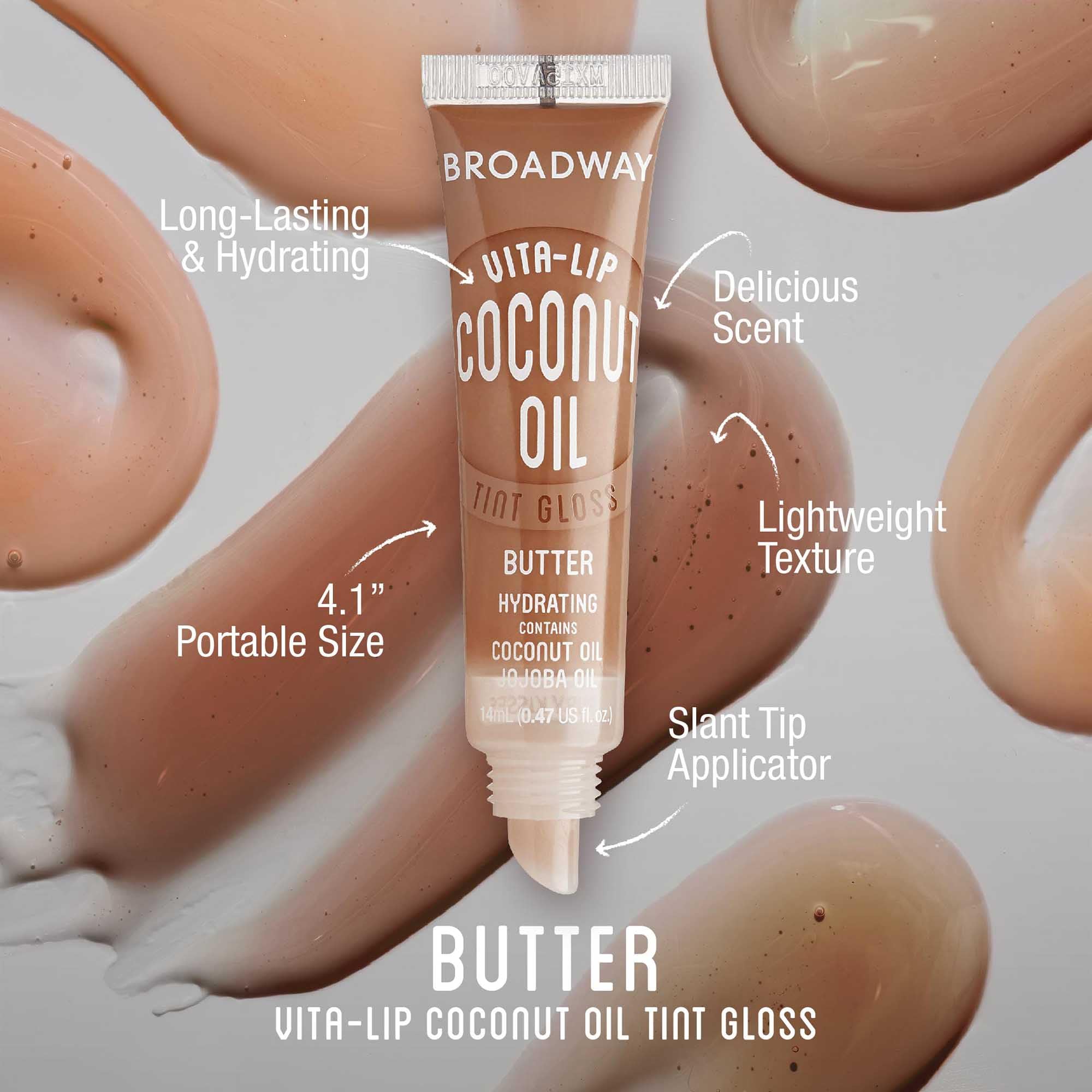 Ruby Kisses Broadway Vita-Lip Butter gloss swatch showing lightweight shine