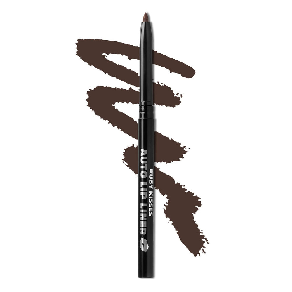 Delineador Ruby Kisses marrón oscuro con apertura deslizante para aplicación rápida.