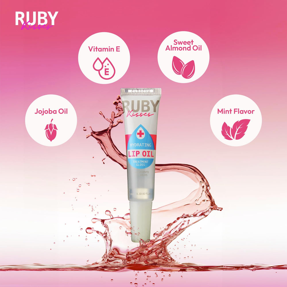 Ruby Kisses aceite para labios, textura suave ideal para aplicación diaria.