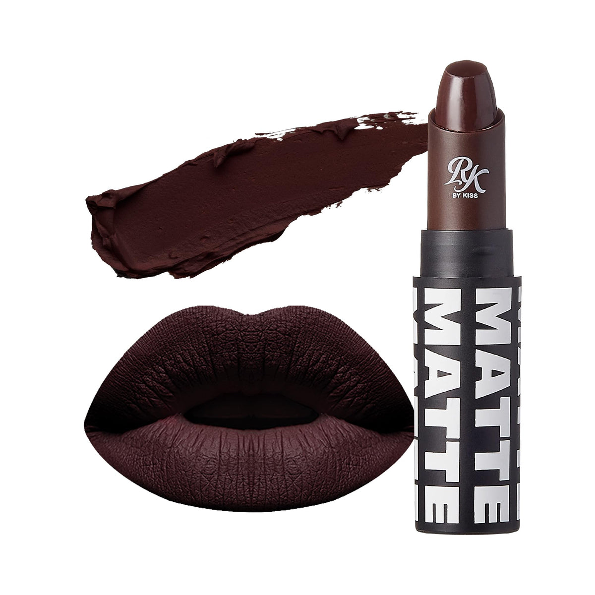 Ruby Kisses Ultra Matte Dark Plum Scene packaging, sleek design for on-the-go touch-ups.