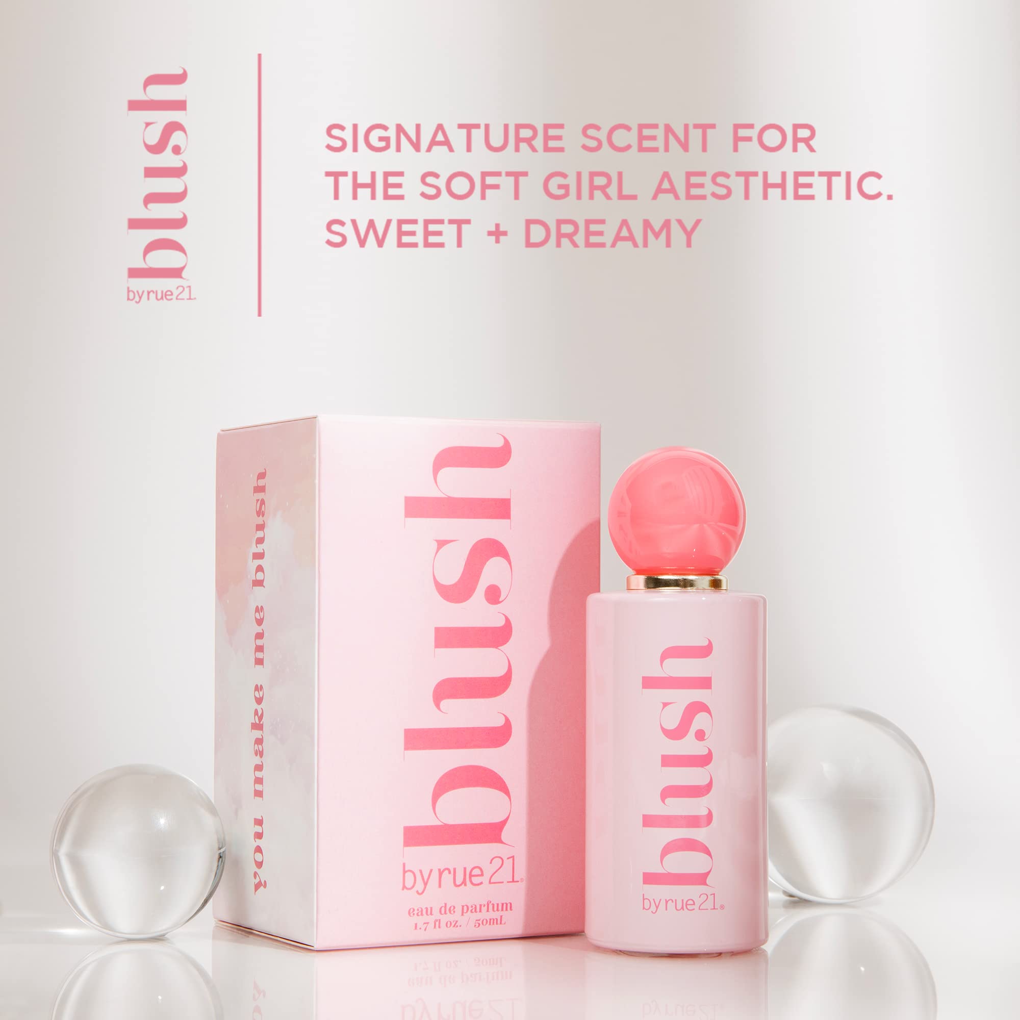 Rue 21 Blush cap closeup reveals premium bottle details and gifting appeal