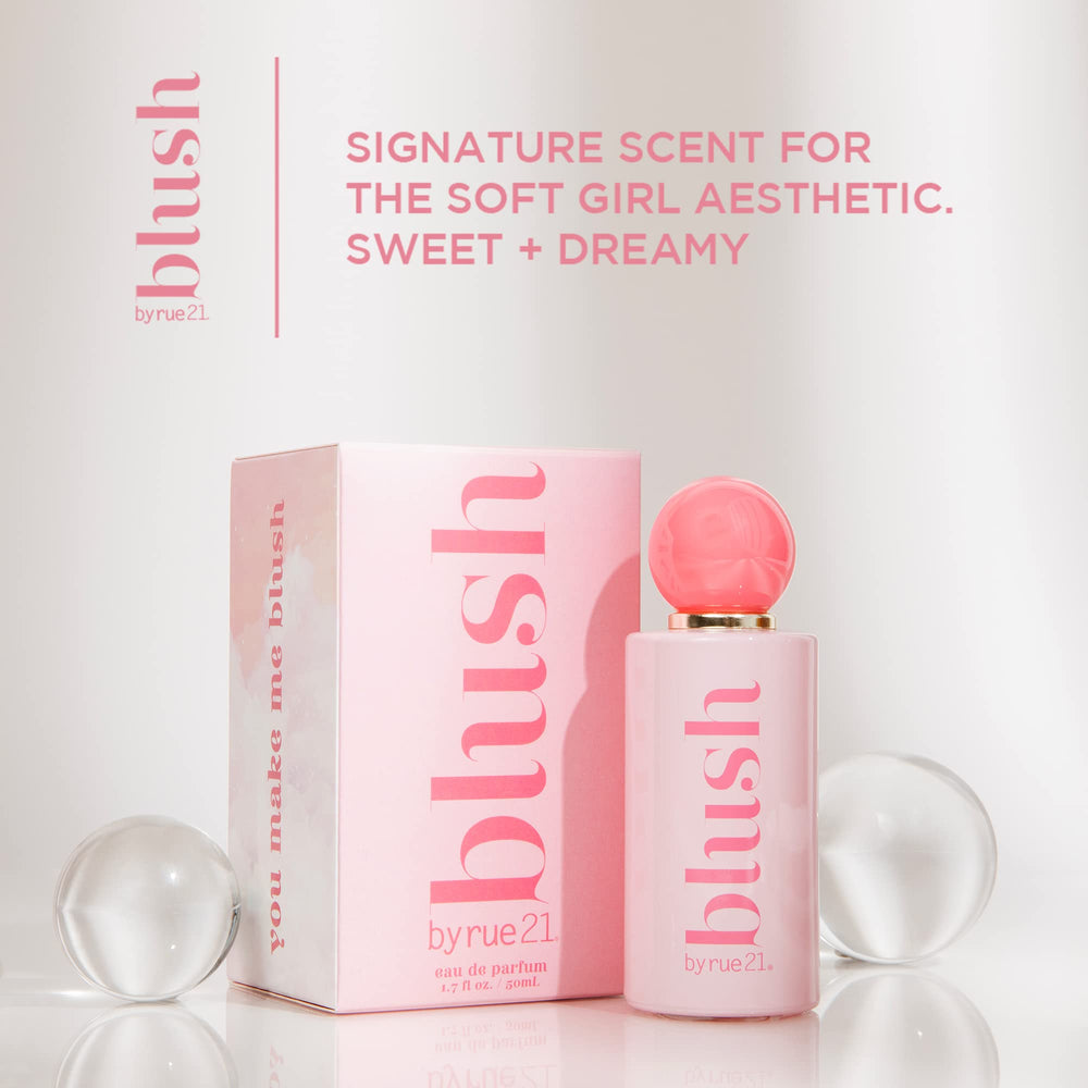 Rue 21 Blush cap closeup reveals premium bottle details and gifting appeal