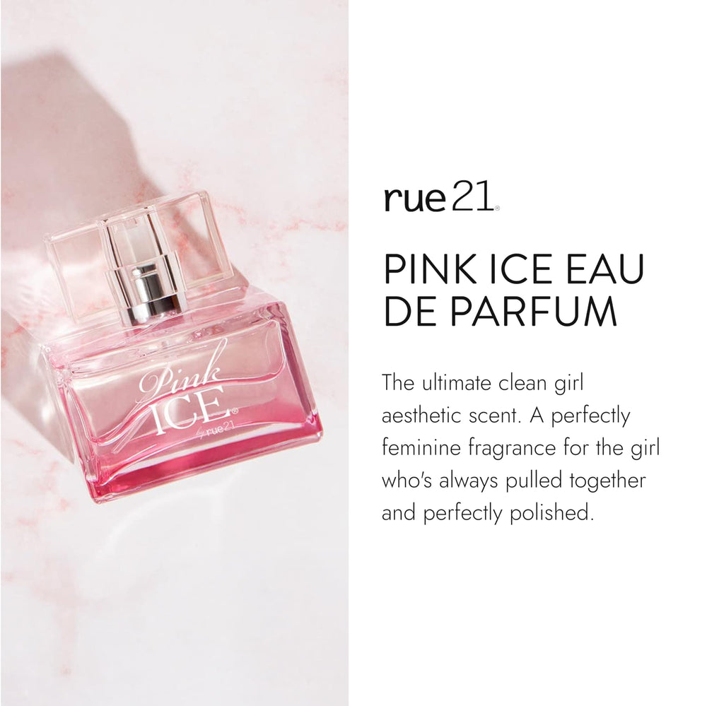 Rue 21 Pink Ice bottle side angle with sleek travel packaging.