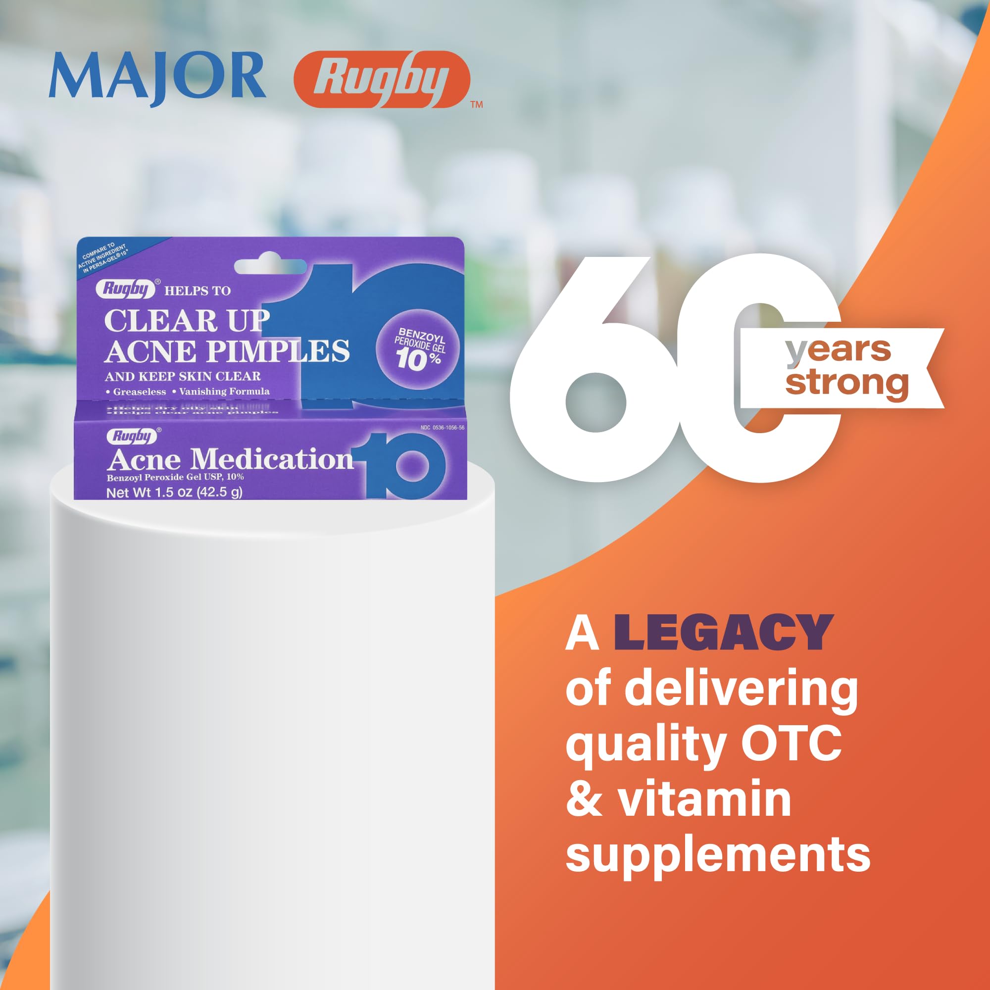 Three-pack display emphasizes value and ready supply from Rugby Laboratories.