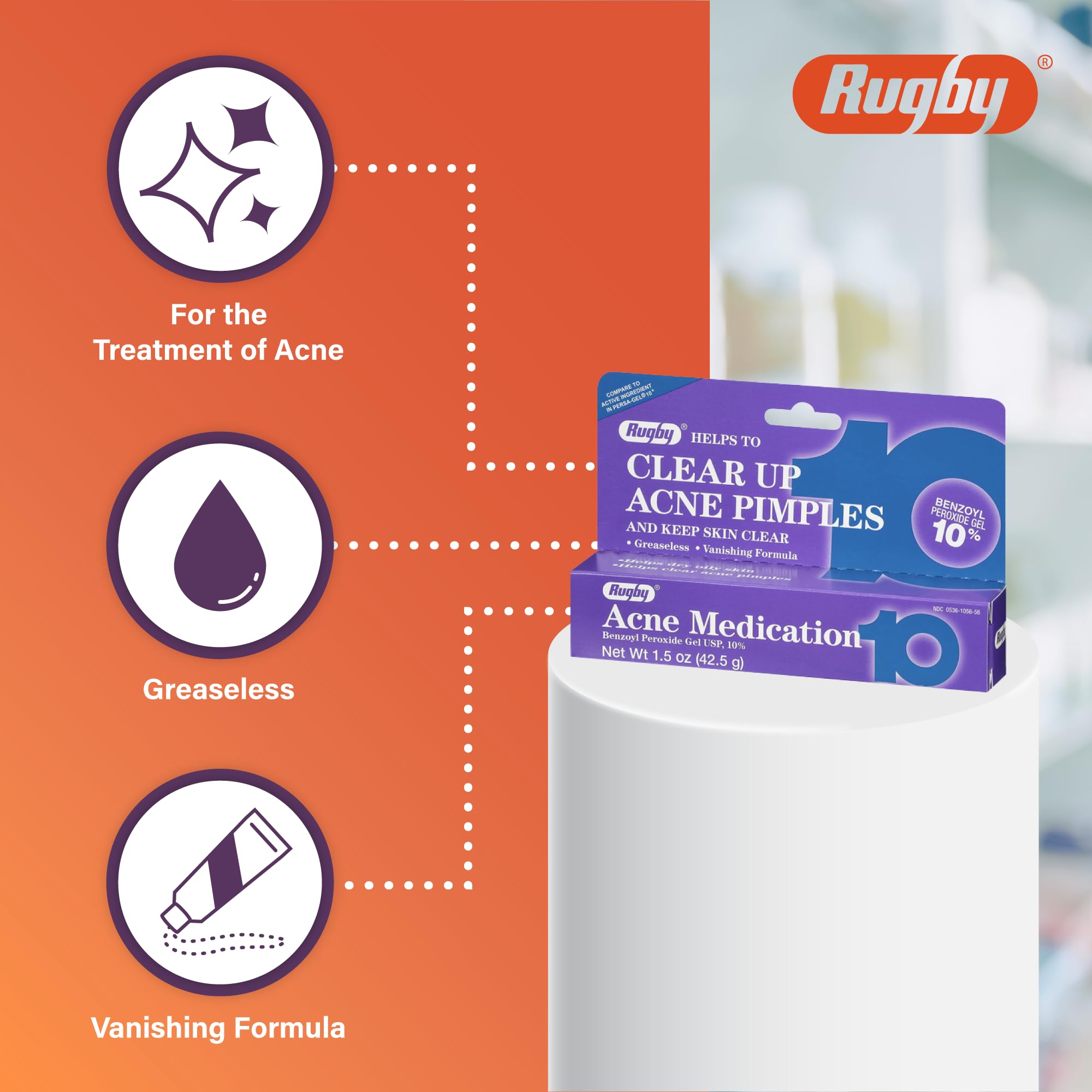 Grease-free vanishing formula close-up highlights fast-absorbing gel from Rugby Laboratories.