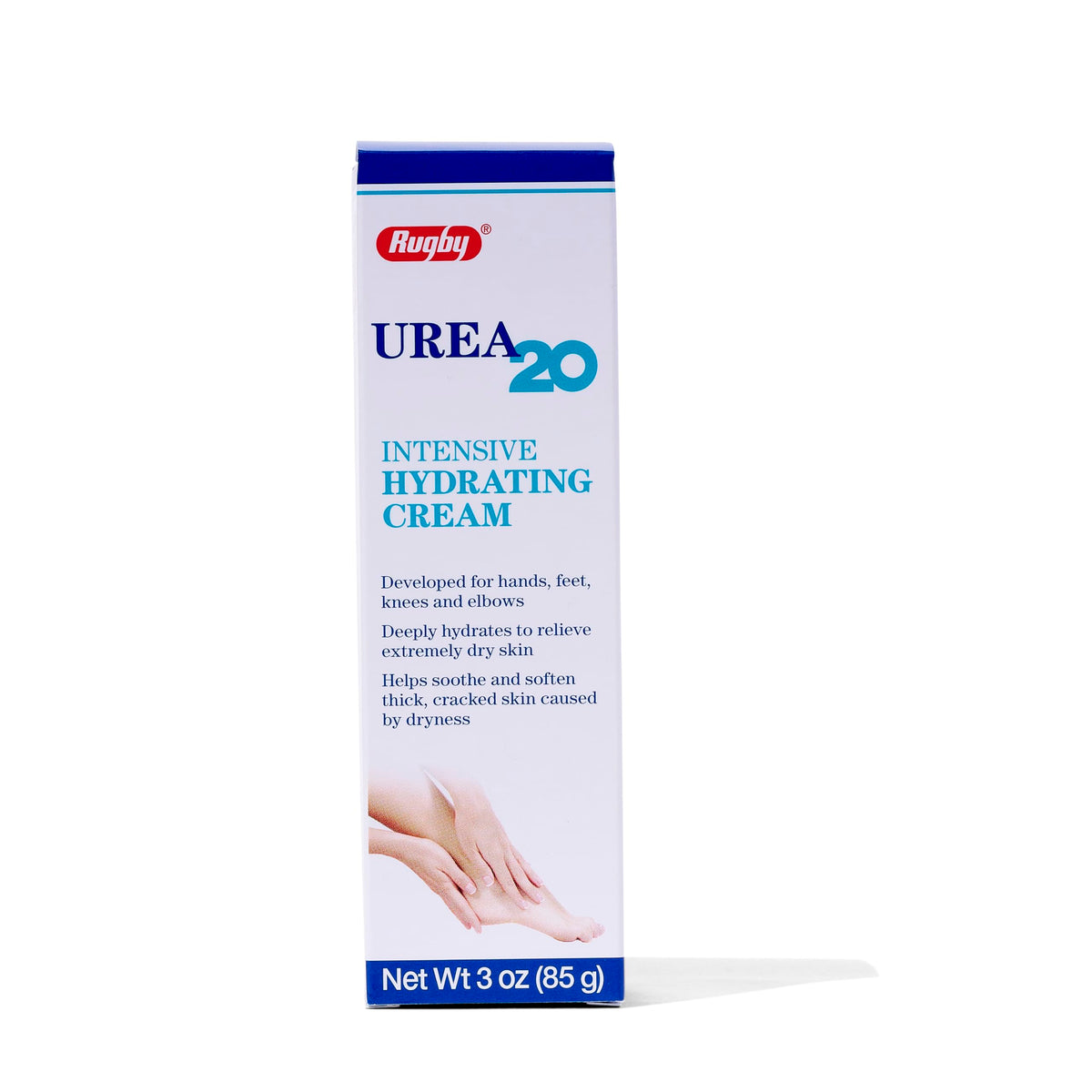 Rugby Laboratories urea 20% intensive hydrating cream tube deeply nourishes very dry skin.