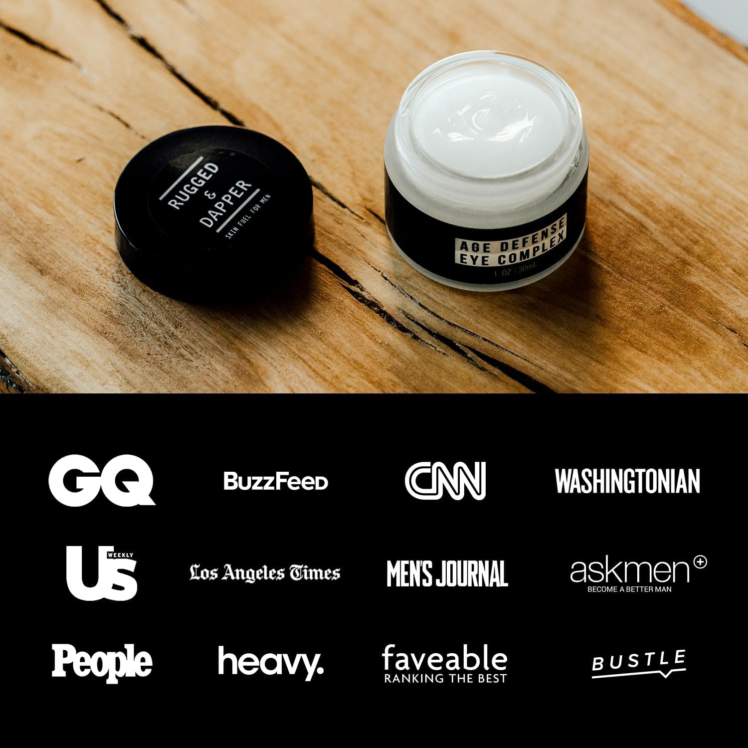 RUGGED and DAPPER close-up highlighting targeted reduction of dark circles and puffiness.