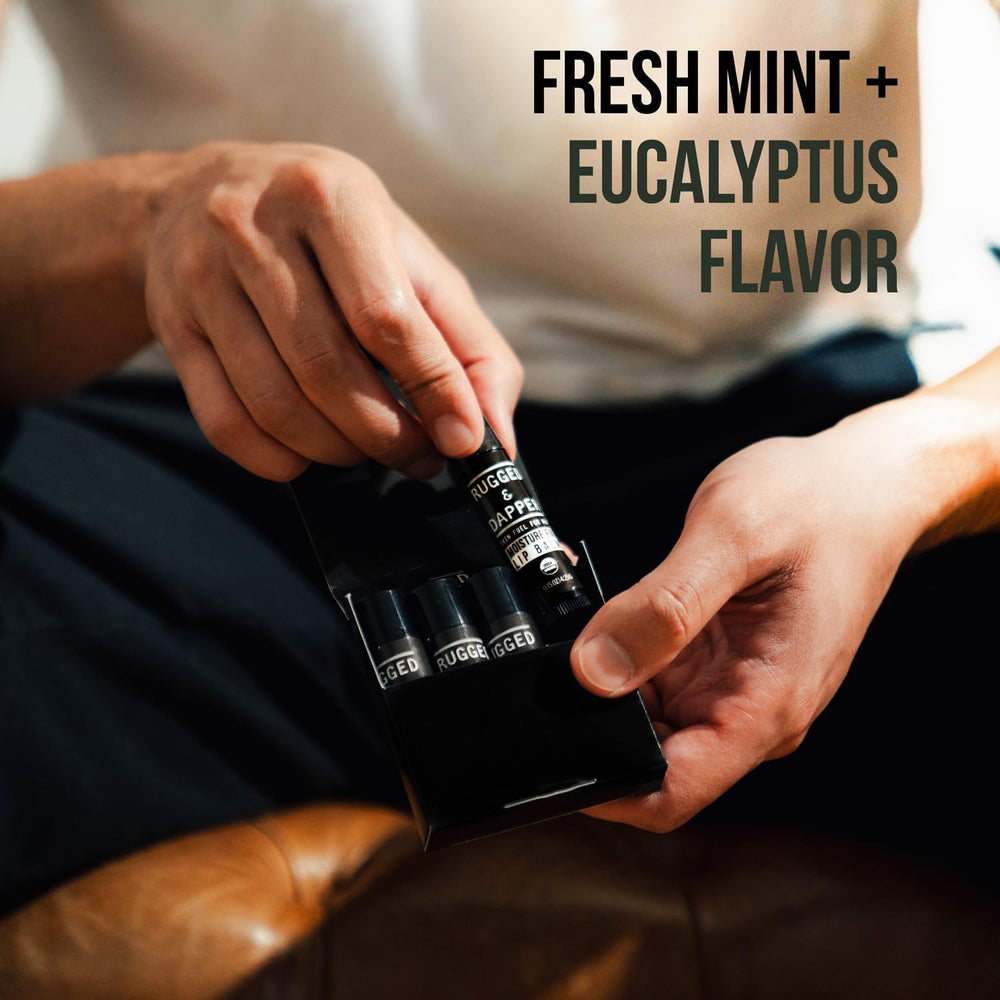 RUGGED & DAPPER lip balm uses certified organic ingredients for gentle care.