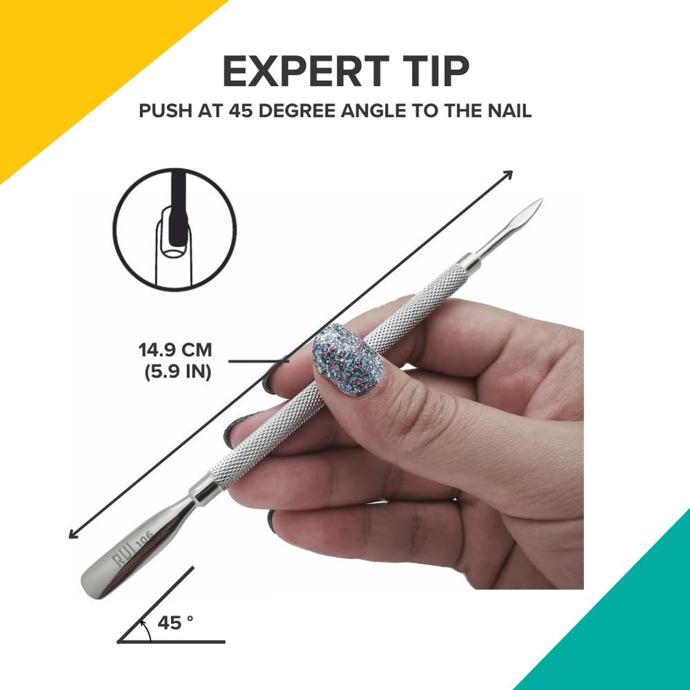 Rui Smiths Pro Cuticle Pusher chisel end for precise edge prep