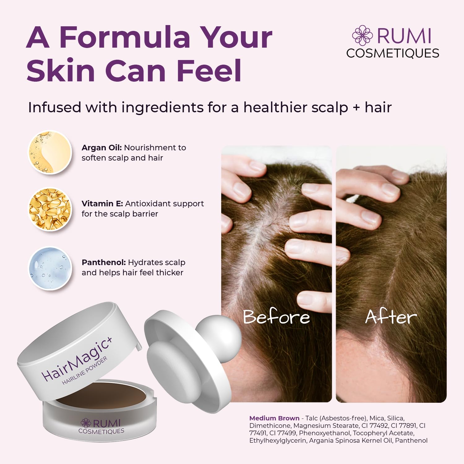 Rumi Cosmetiques HairMagic+ mature hair coverage blends naturally for a believable look.