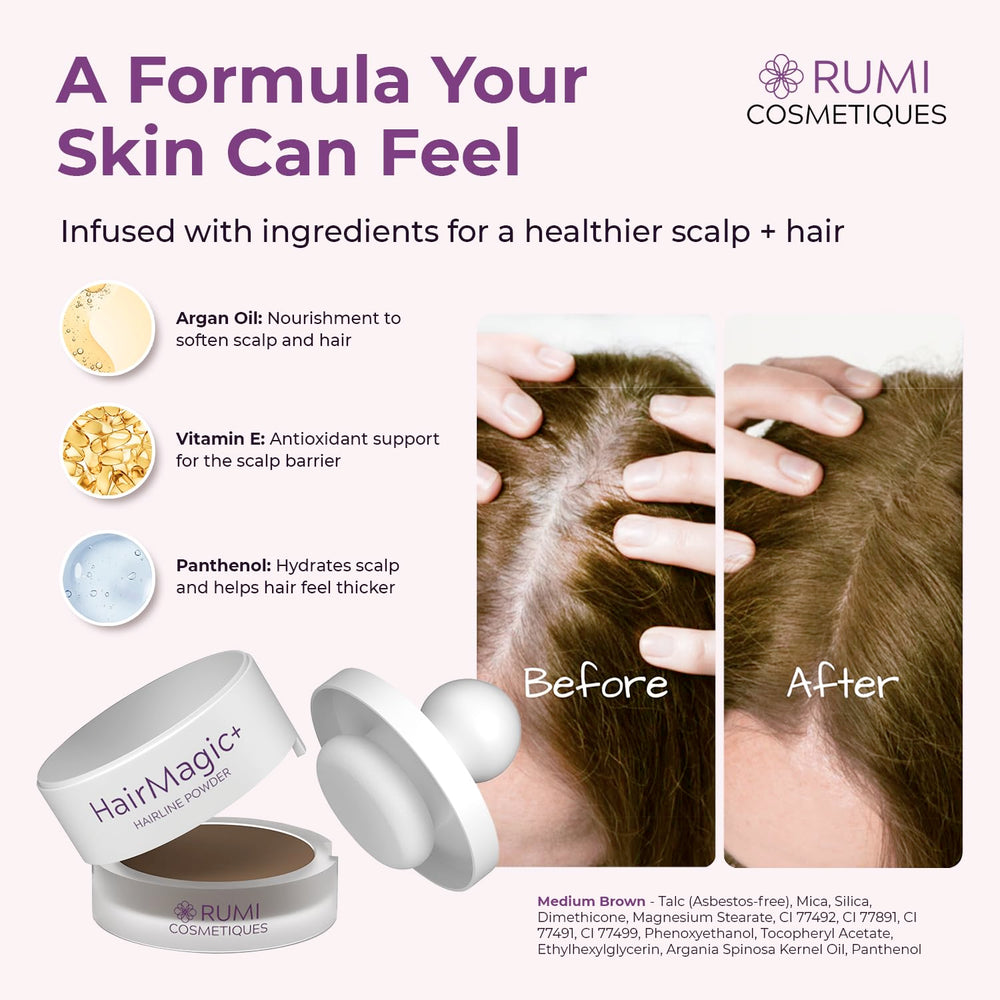 Rumi Cosmetiques HairMagic+ mature hair coverage blends naturally for a believable look.