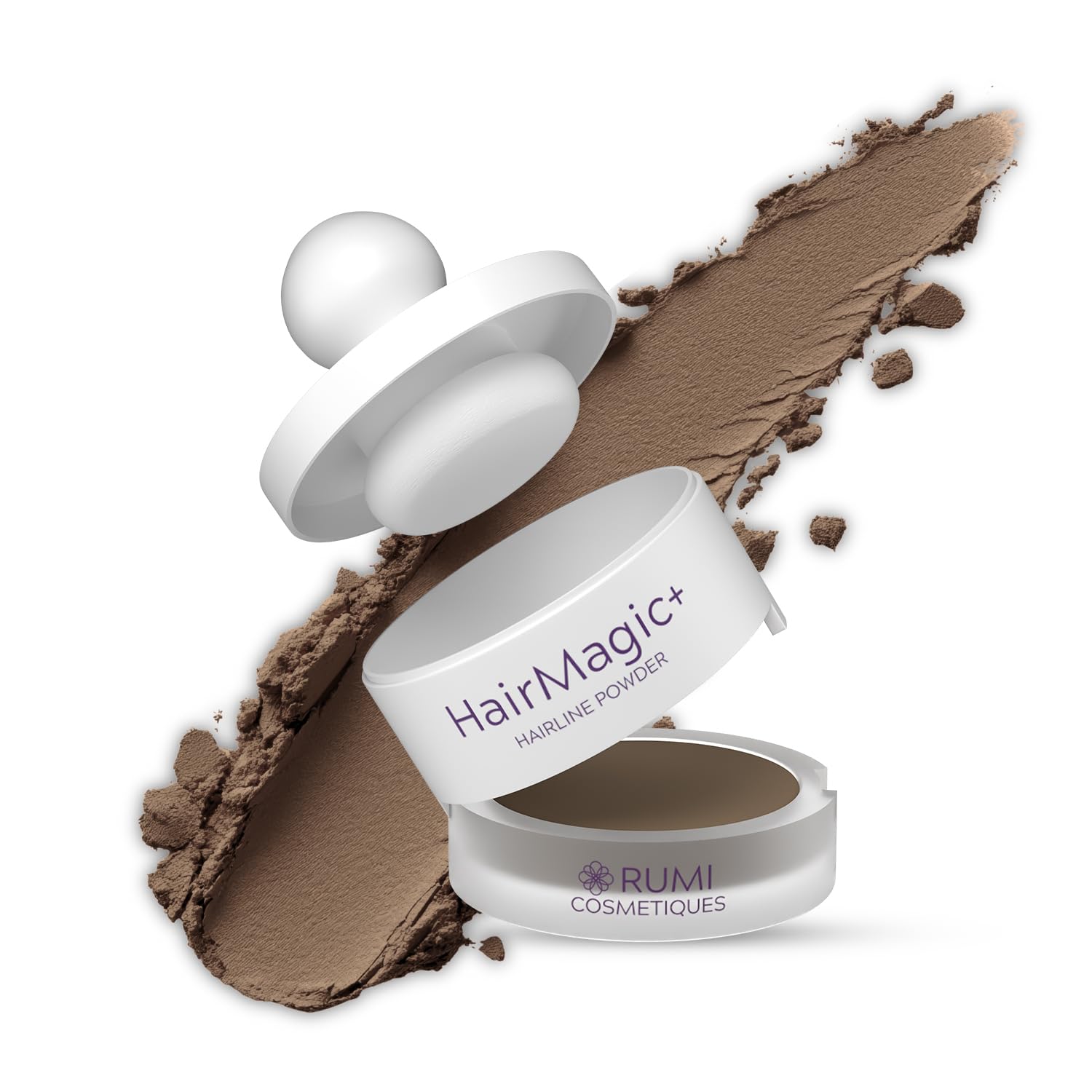 Rumi Cosmetiques HairMagic+ root touch up powder delivers seamless gray coverage.