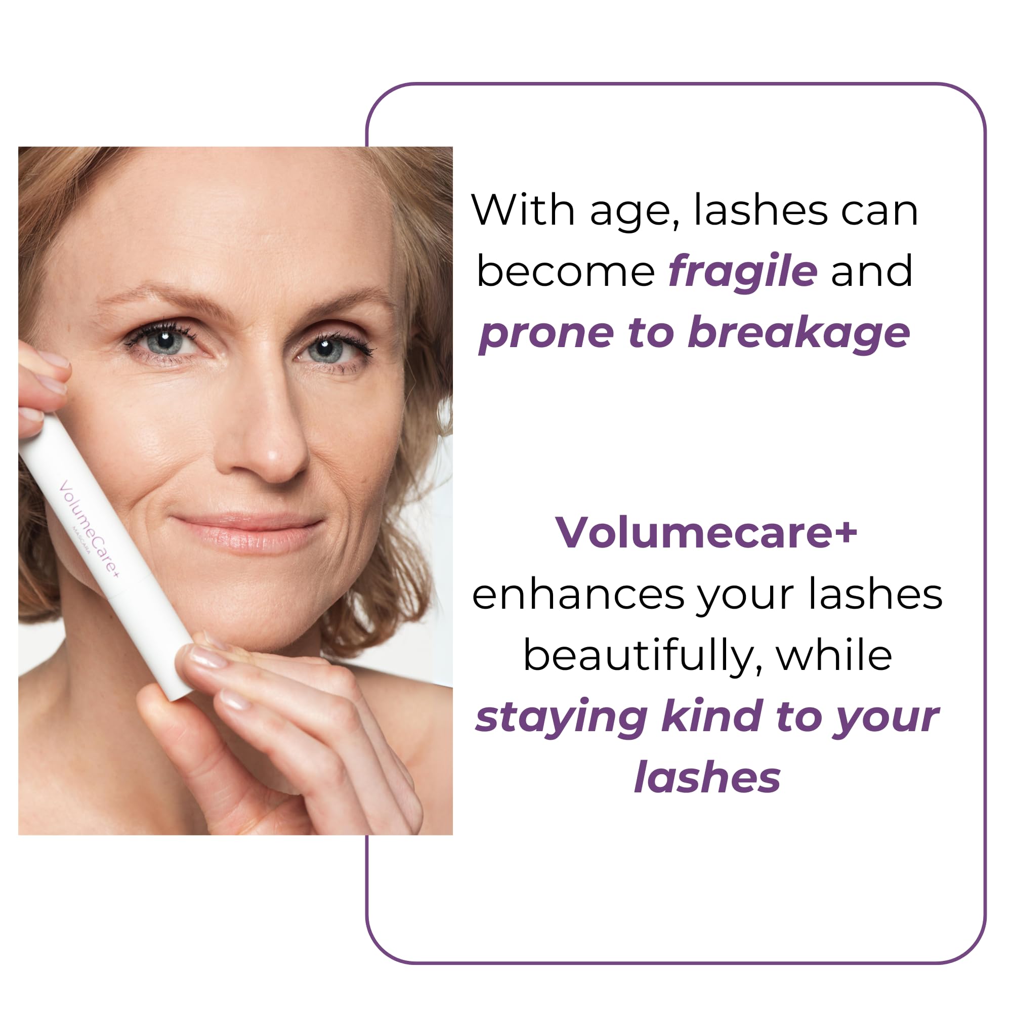 Rumi Cosmetiques VolumeCare+ Mascara lashes before after lifting appearance.