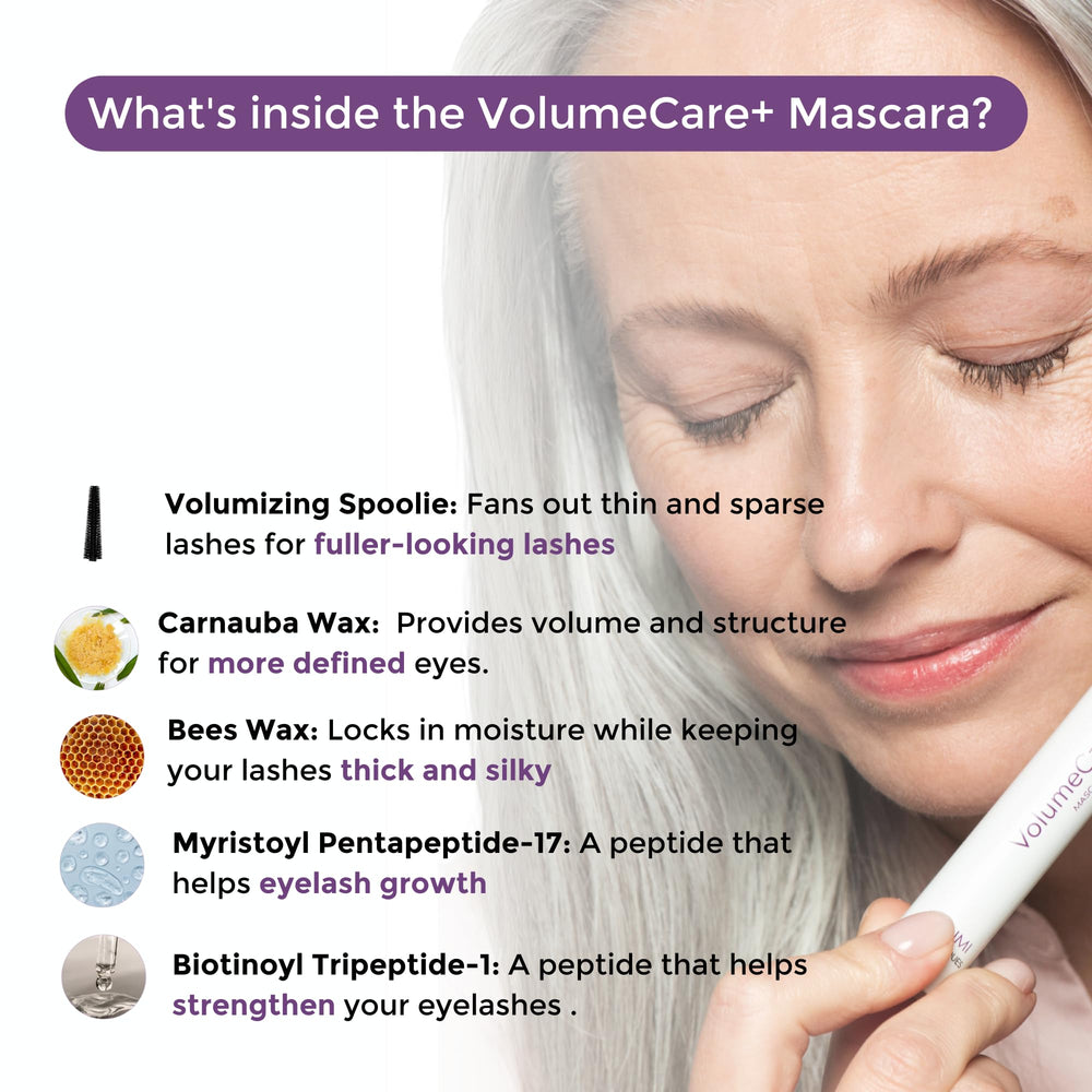 Rumi Cosmetiques VolumeCare+ Mascara swatch natural black for rich color.