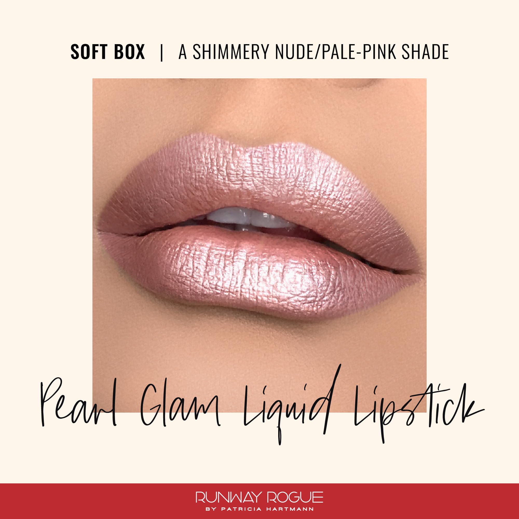 Pearl Glam swatch reveals silver and gold shimmer for a frosted finish on lips.