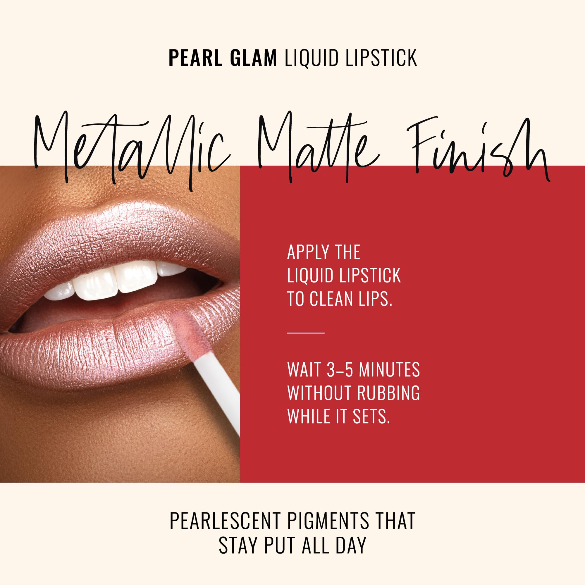 Runway Rogue Pearl Glam wand applying long-wear formula on clean lips.