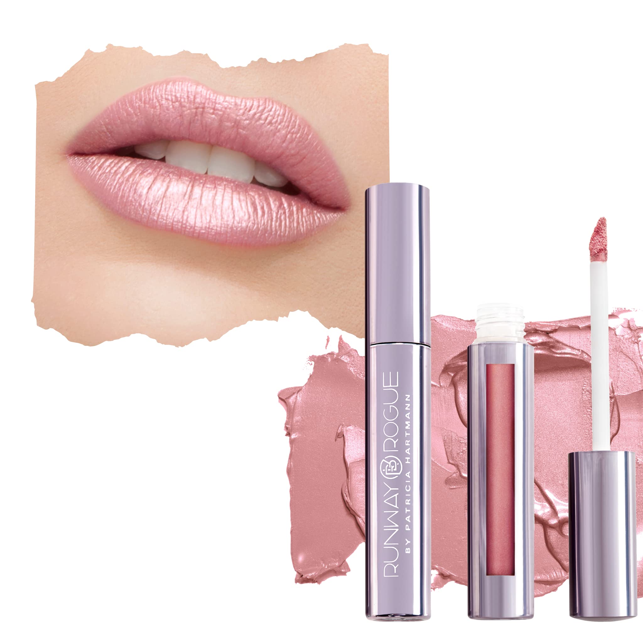 Runway Rogue Silk Glam Trophy Wife lipstick tube in frosted pale-pink, long-wear finish.