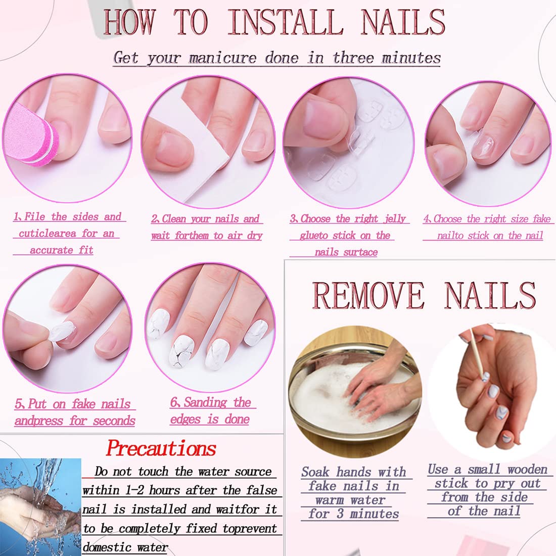 RUOKEXIN Duck Press On Nails removal with warm water for gentle cleanup