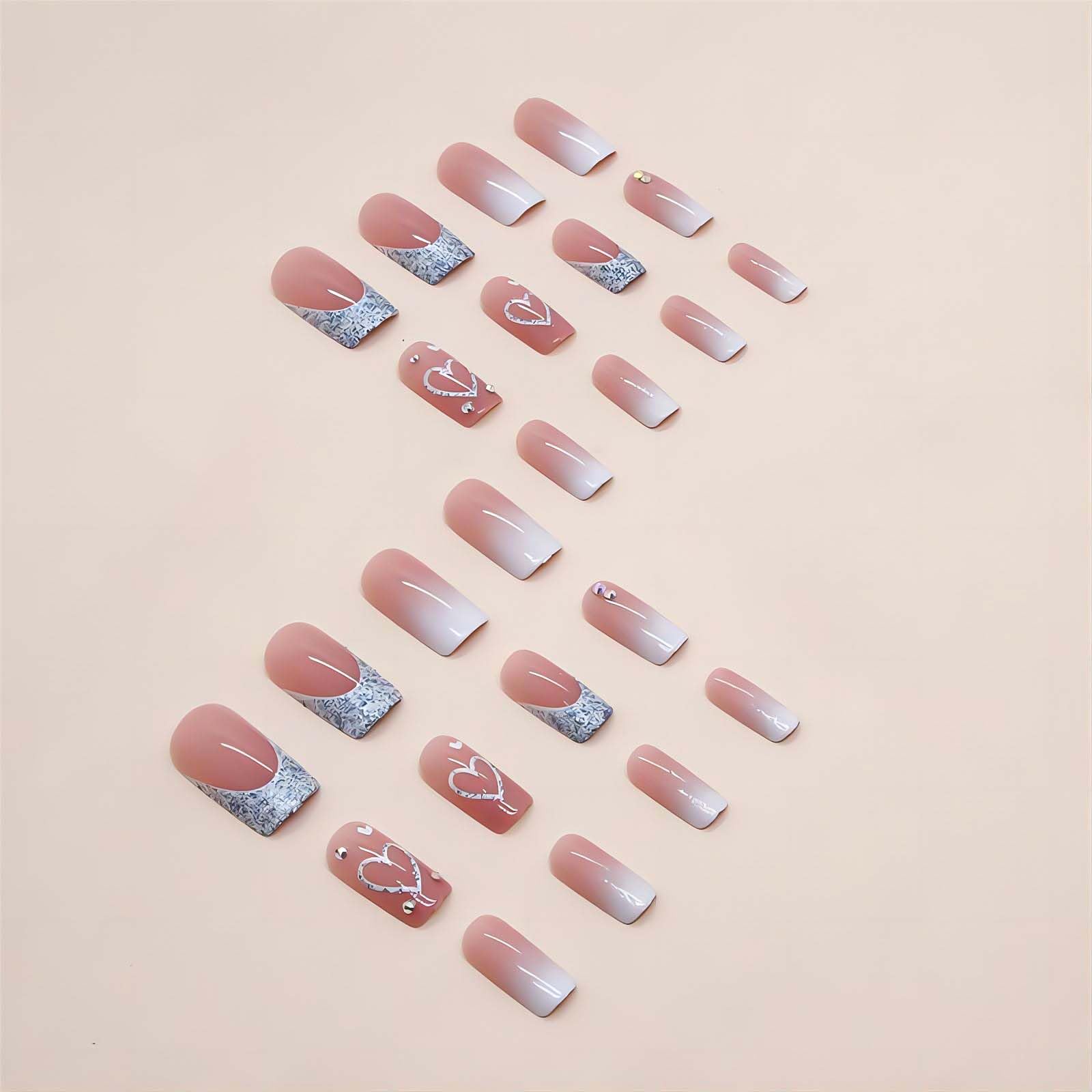 RUOKEXIN Heart Press On Nails pink ombre for soft feminine look