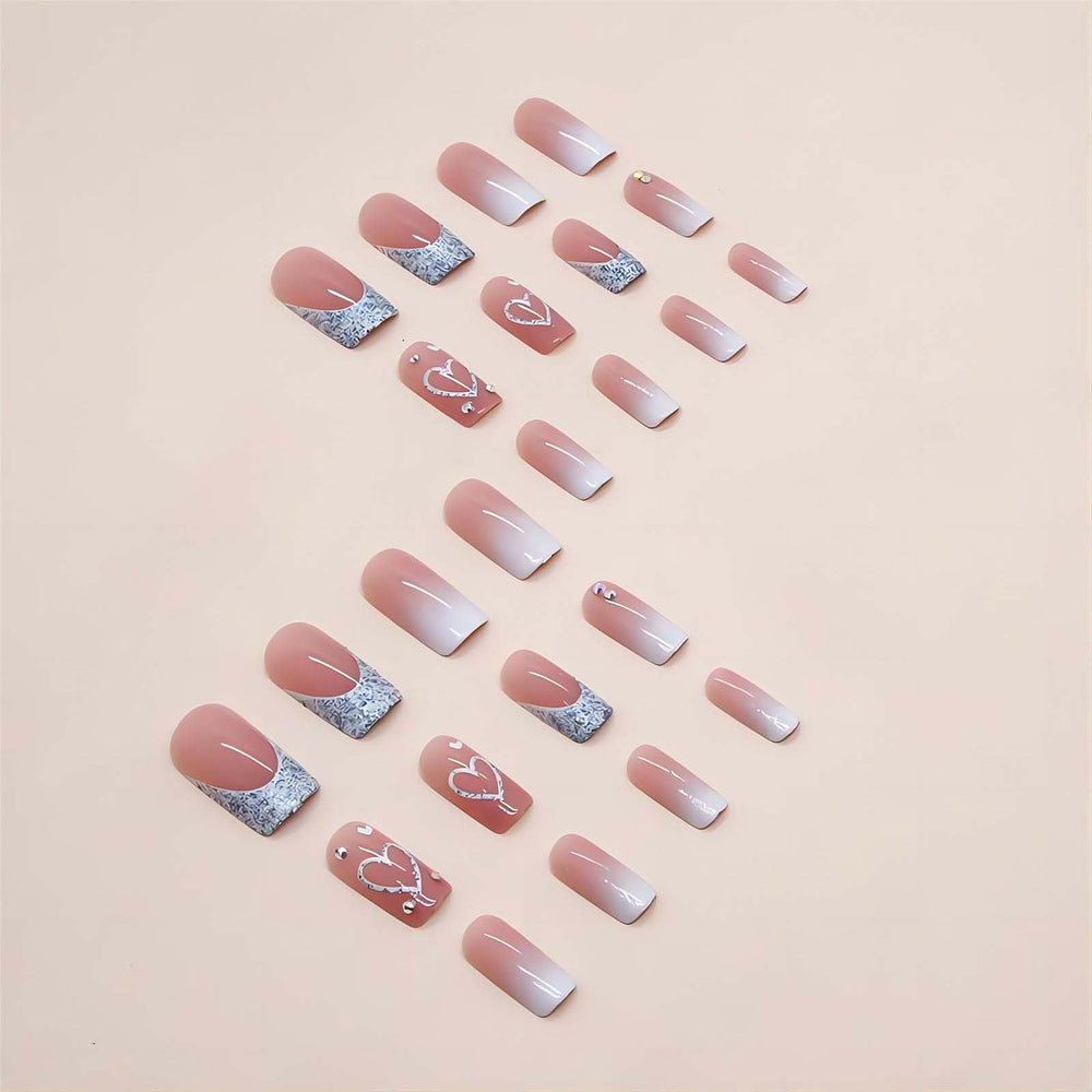 RUOKEXIN Heart Press On Nails pink ombre for soft feminine look