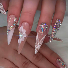 RUOKEXIN Uñas falsas con diseño brillo de lujo para ocasiones