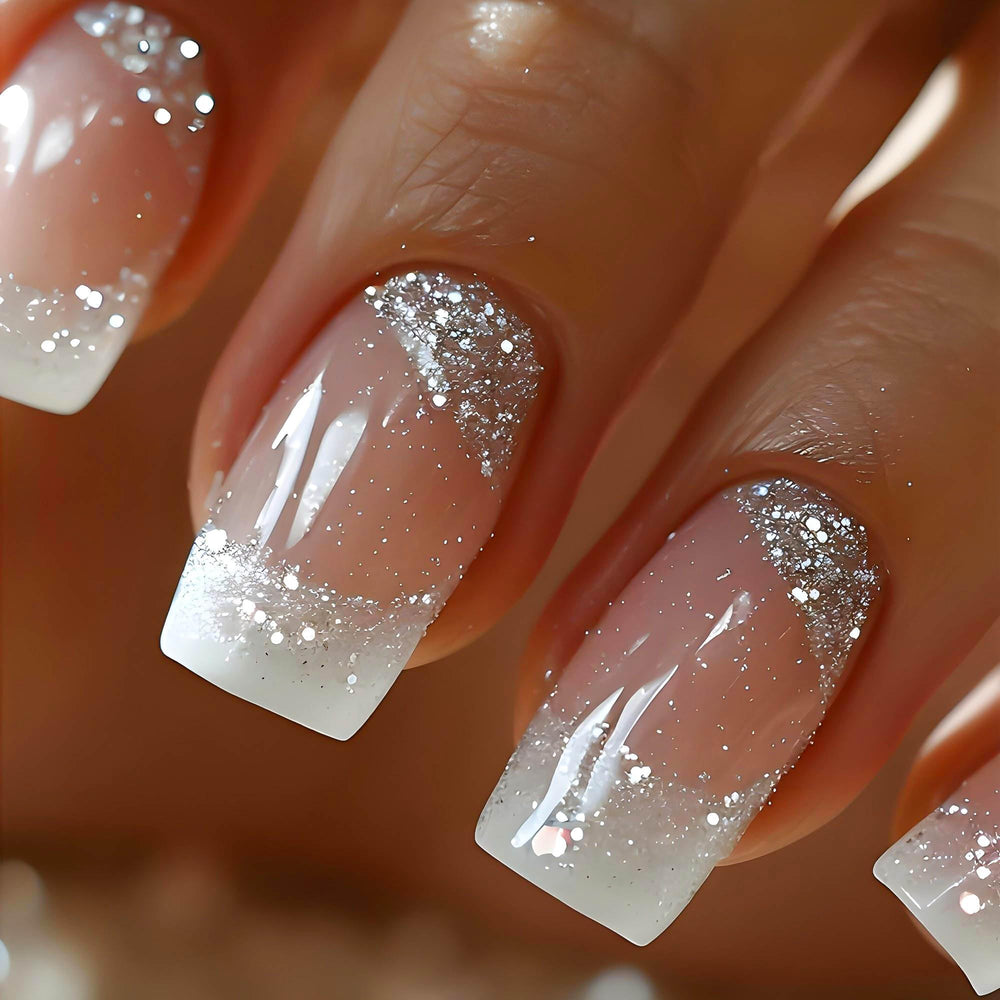 RUOKEXIN uñas postizas frances blanco, forma cuadrada, longitud media, look pulido para diario.