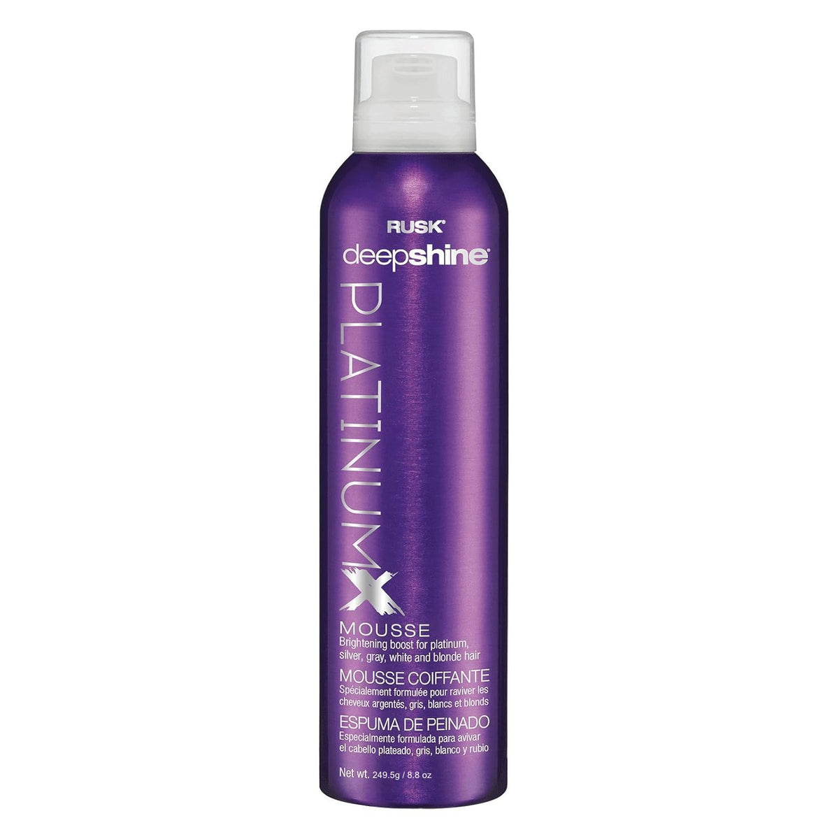 RUSK Deepshine PlatinumX Mousse en botella para peinado ligero.