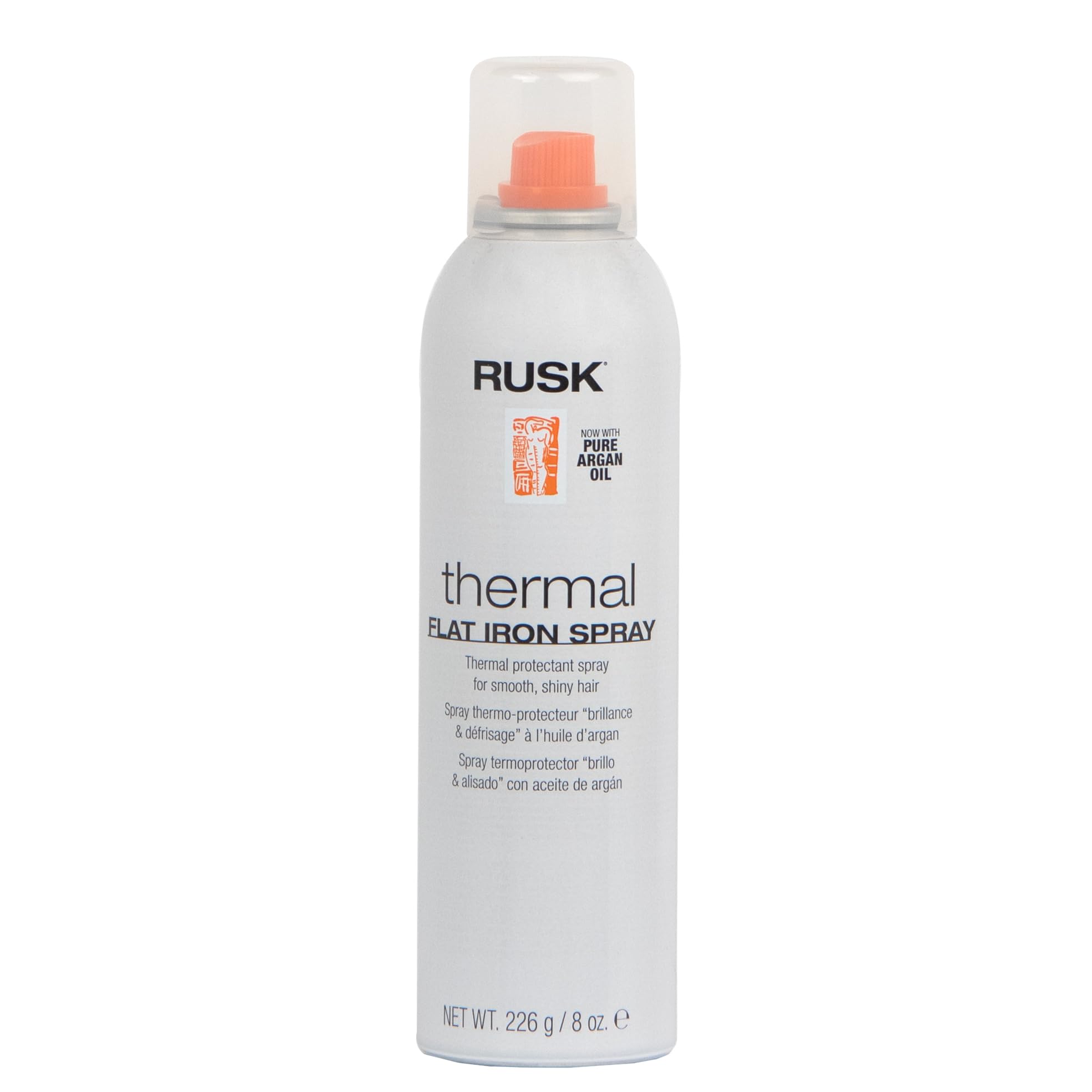 RUSK Designer Collection atomizador térmico en botella para peinado suave y sin frizz.