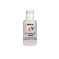 Serum termico de RUSK con argán para brillo y suavidad en el peinado.
