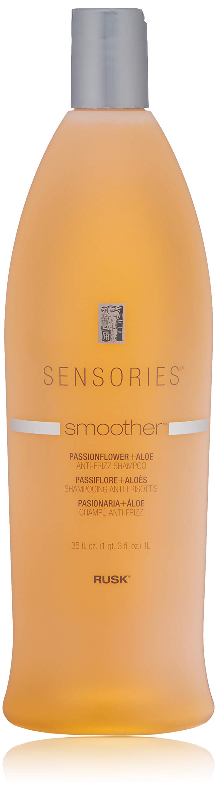 RUSK Smoother flor-de-la-pasion-aloe: botella de champú para suavizar y humectar el cabello.