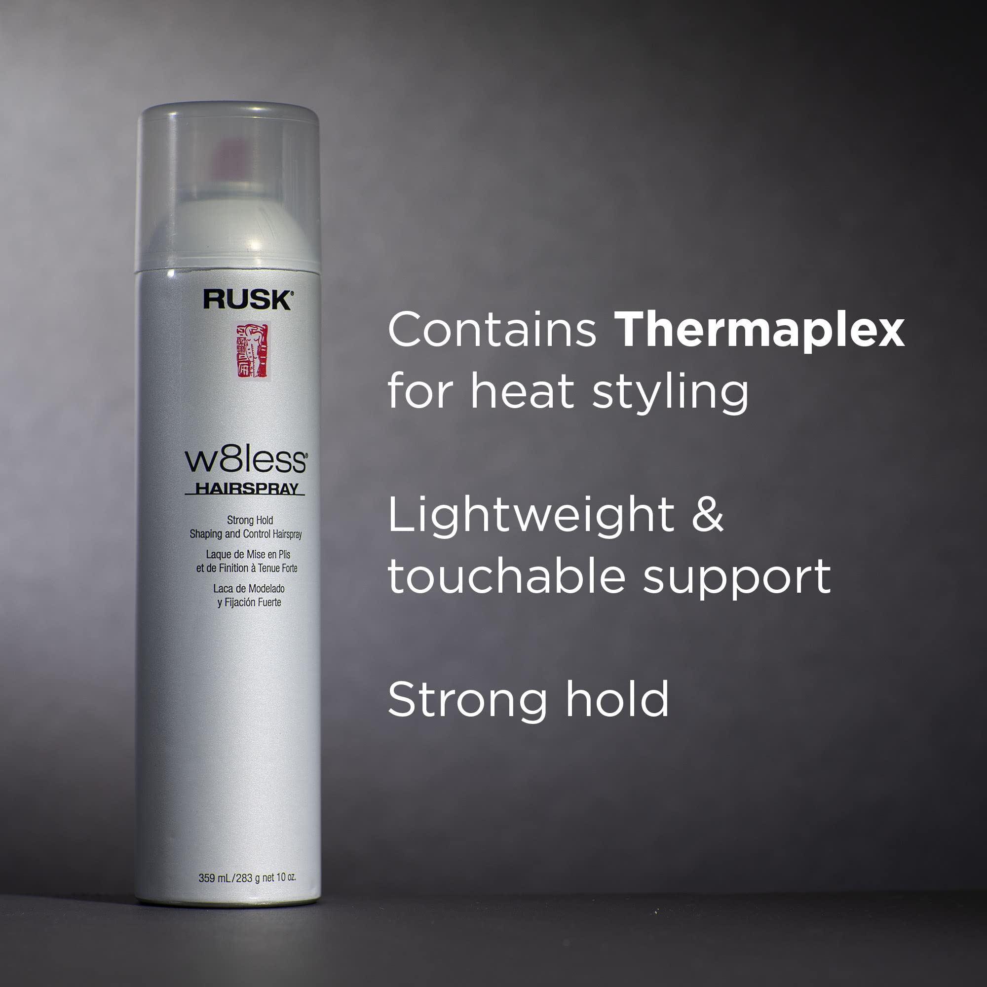 RUSK W8less, aplicación en cabello seco para fijación duradera y brillo natural