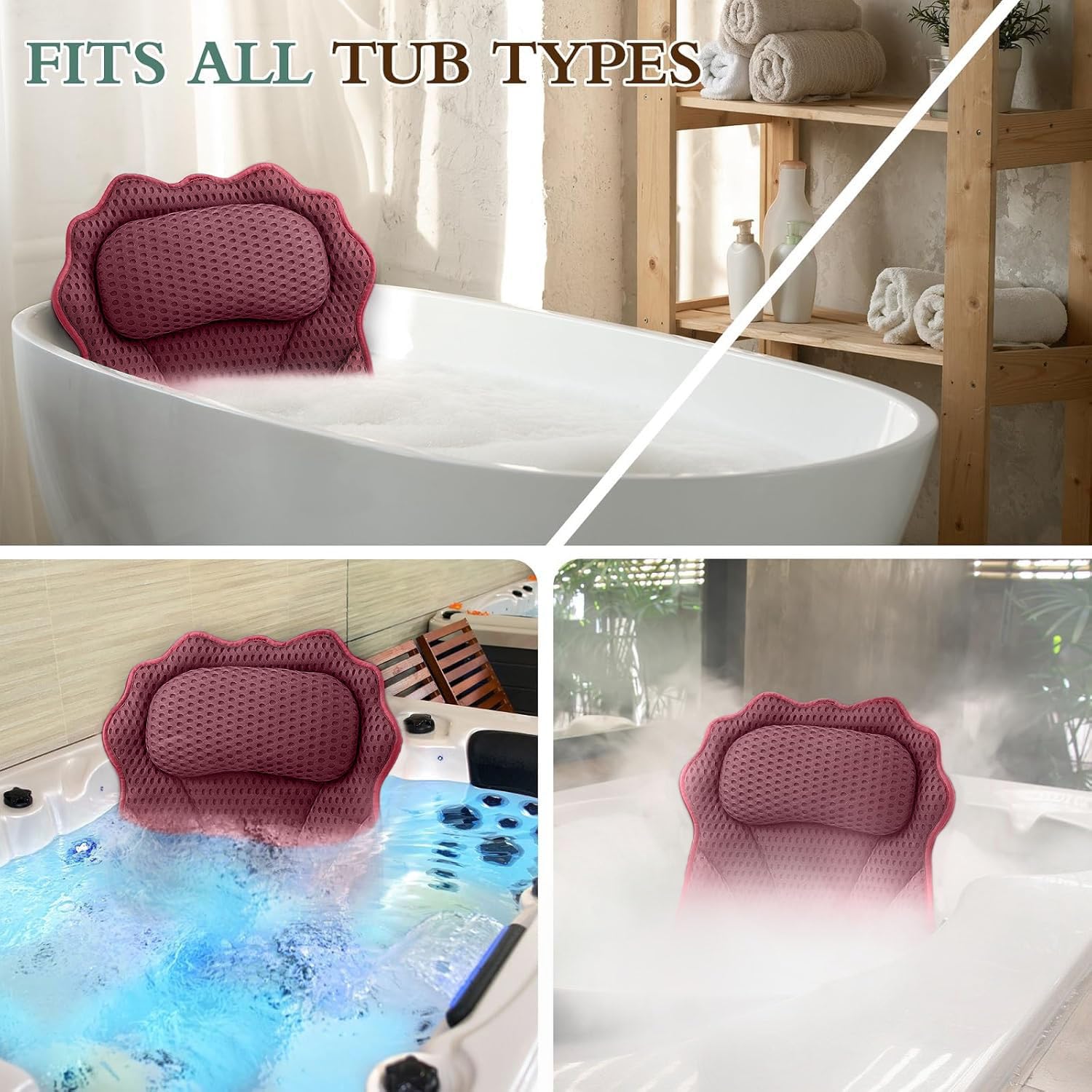 RUVINCE bath pillow hanging to dry on a rack for easy storage