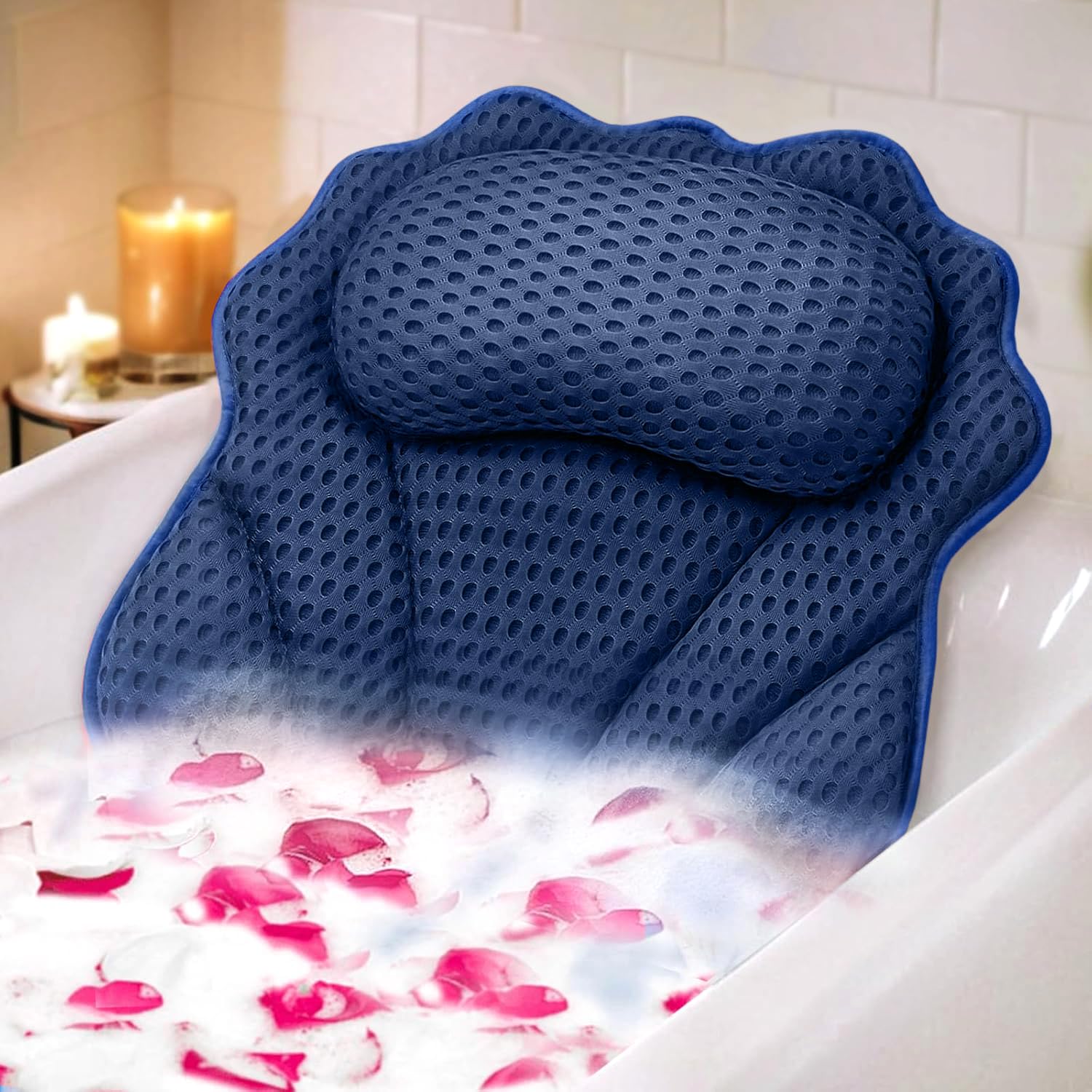 RUVINCE bath pillow with ergonomic headrest for neck comfort during soak
