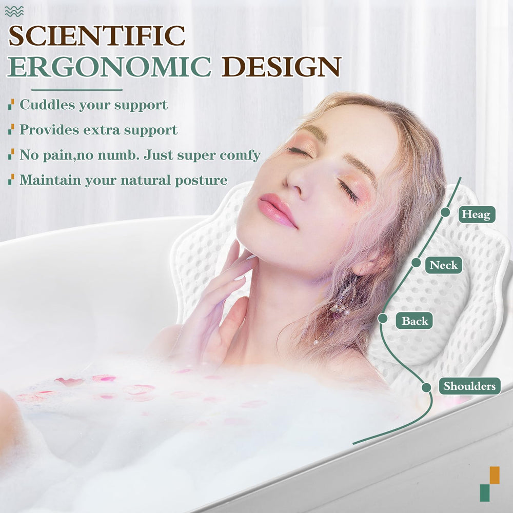 RUVINCE bath pillow neck support with plush padding for extended lounging.