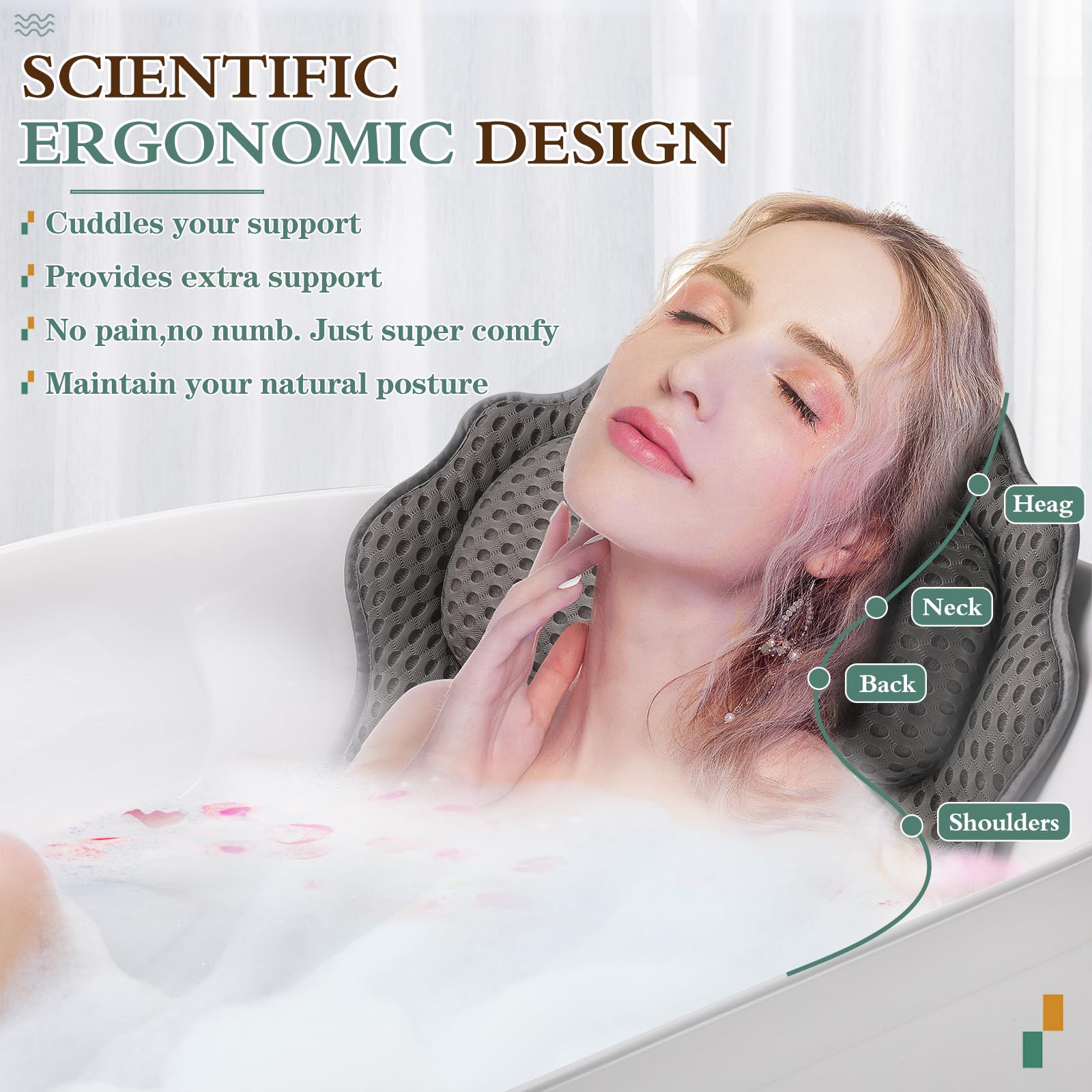RUVINCE bath pillow neck support helps align spine during a calm soak