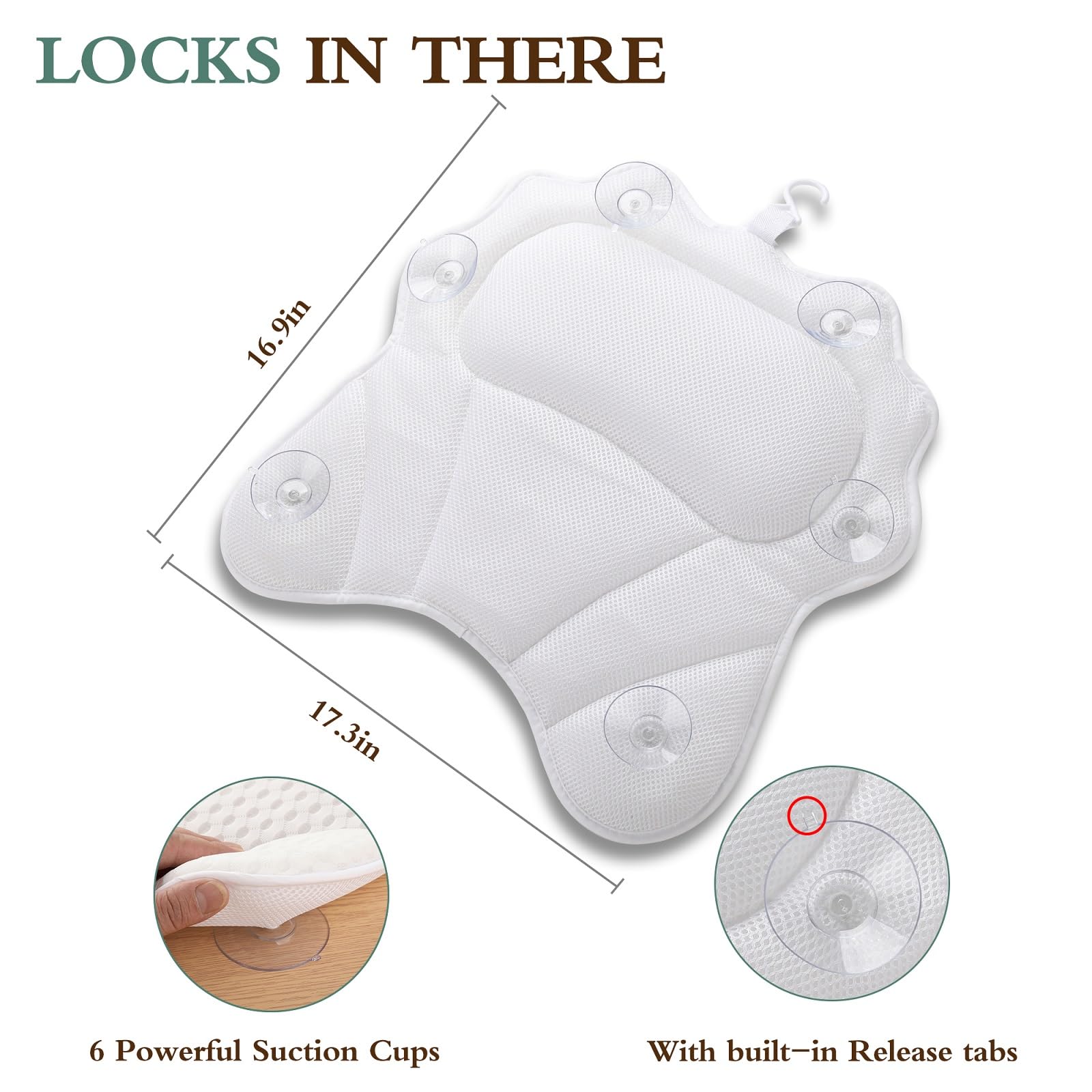 RUVINCE bath pillow shoulder and back padding for full upper-body support.