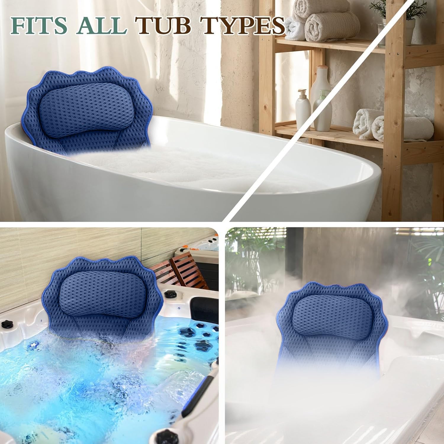 RUVINCE dark blue bath pillow designed for spa-like lounging