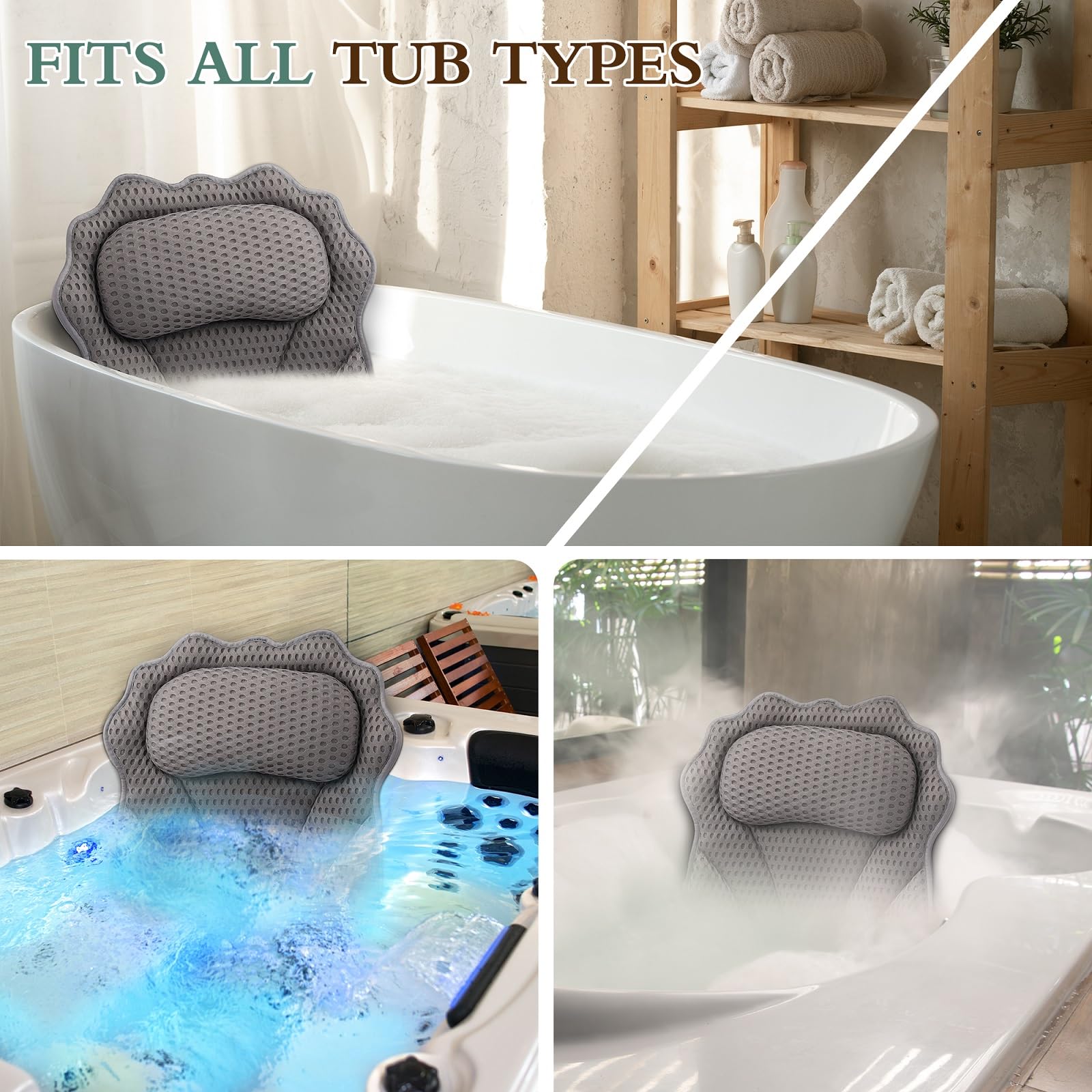 RUVINCE ergonomic pillow fits all tubs for versatile bathroom comfort