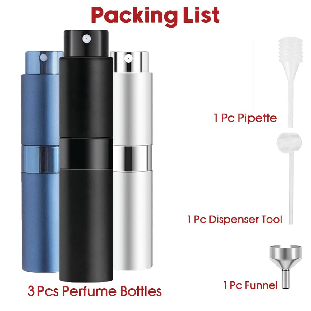 RUZAR 8ml perfume atomizer in black with leak-proof design.