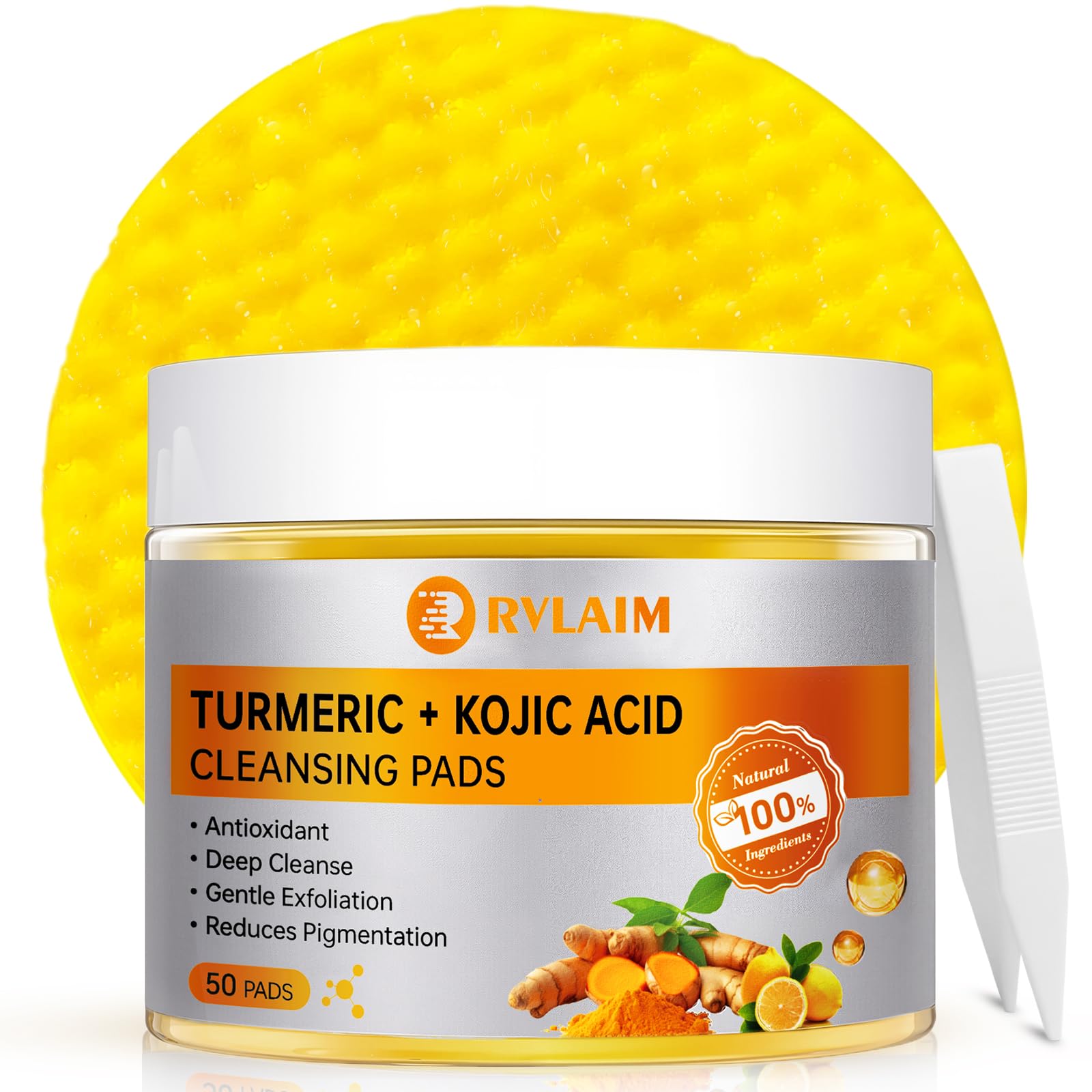Almohadillas Rvlaim curcuma-acido-kojico para limpieza facial suave