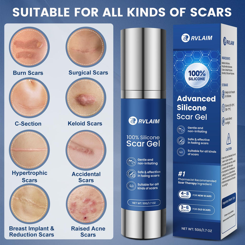 Rvlaim Scar Gel cream texture close-up showing smooth, non-greasy spread.